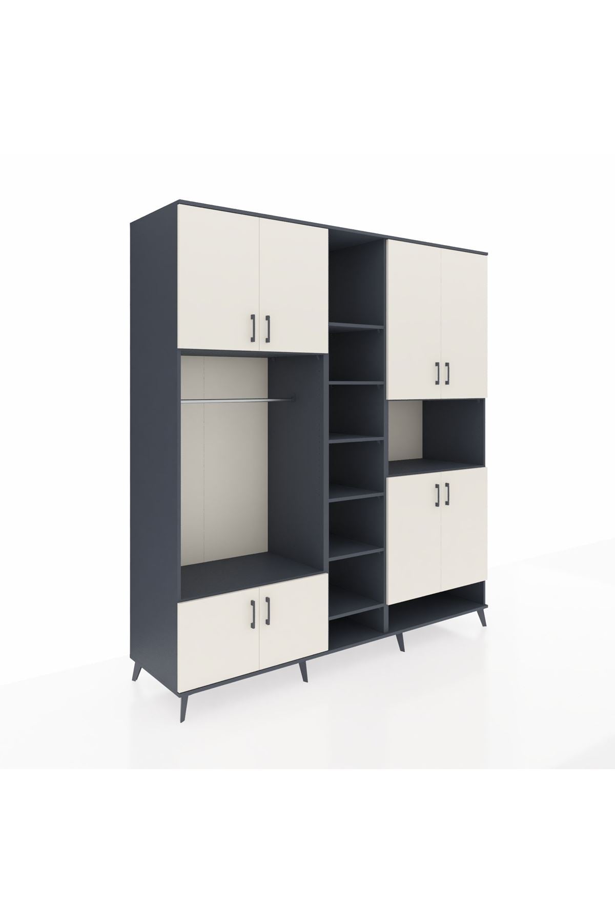 Kronos Dolap 18 Raflı 8 Kapaklı Tek Askılı 220x59x243 Antrasit-Aytaşı/Antrasit