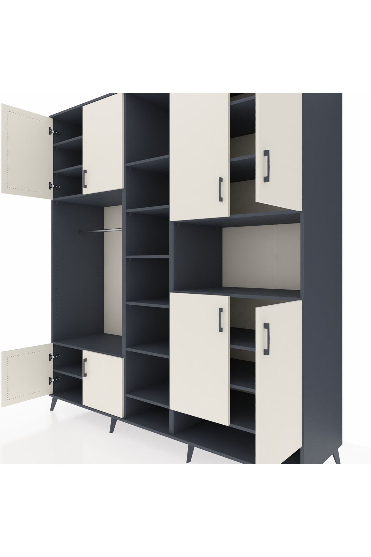 Kronos Dolap 18 Raflı 8 Kapaklı Tek Askılı 220x59x243 Antrasit-Aytaşı/Antrasit