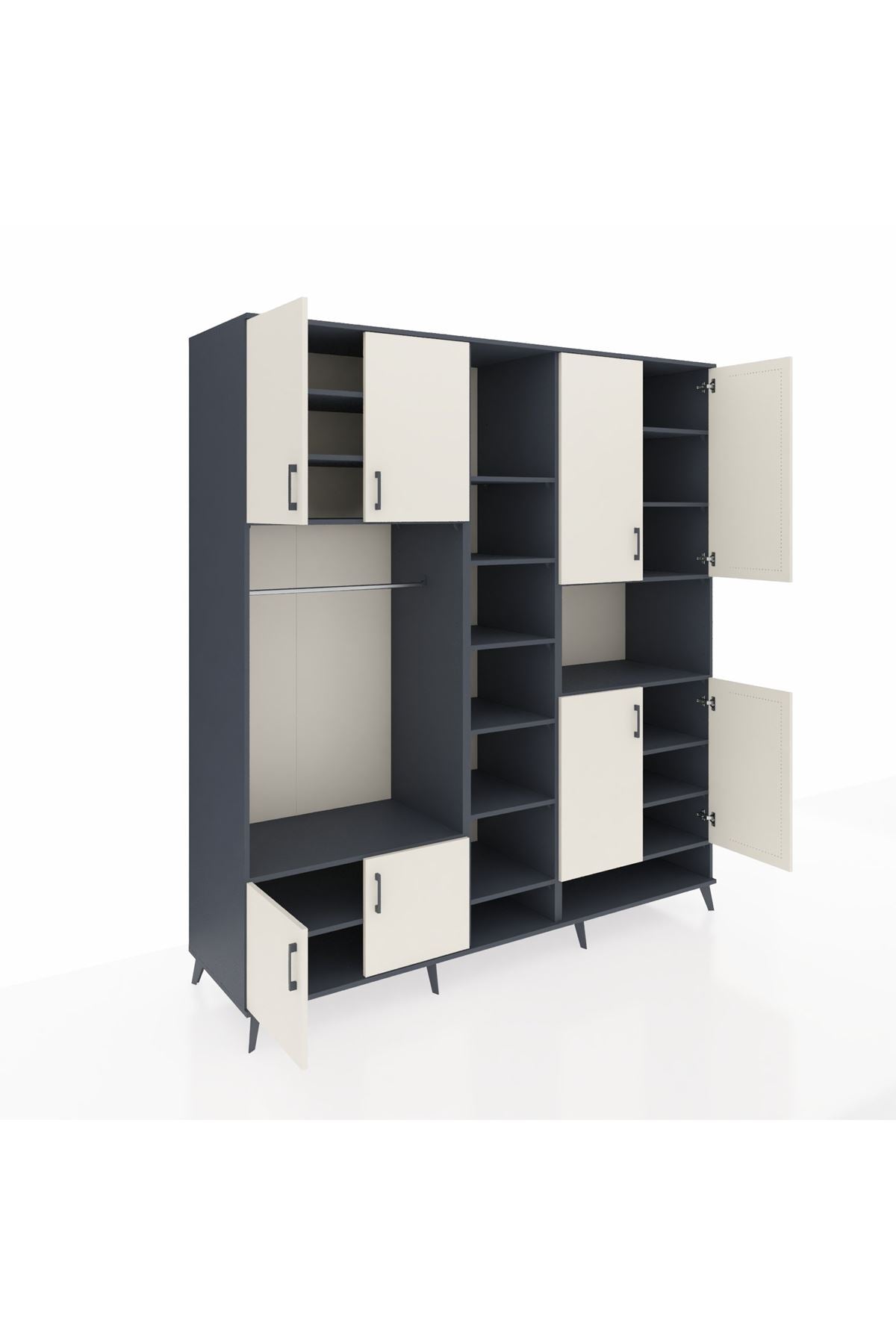 Kronos Dolap 18 Raflı 8 Kapaklı Tek Askılı 220x59x243 Antrasit-Aytaşı/Antrasit