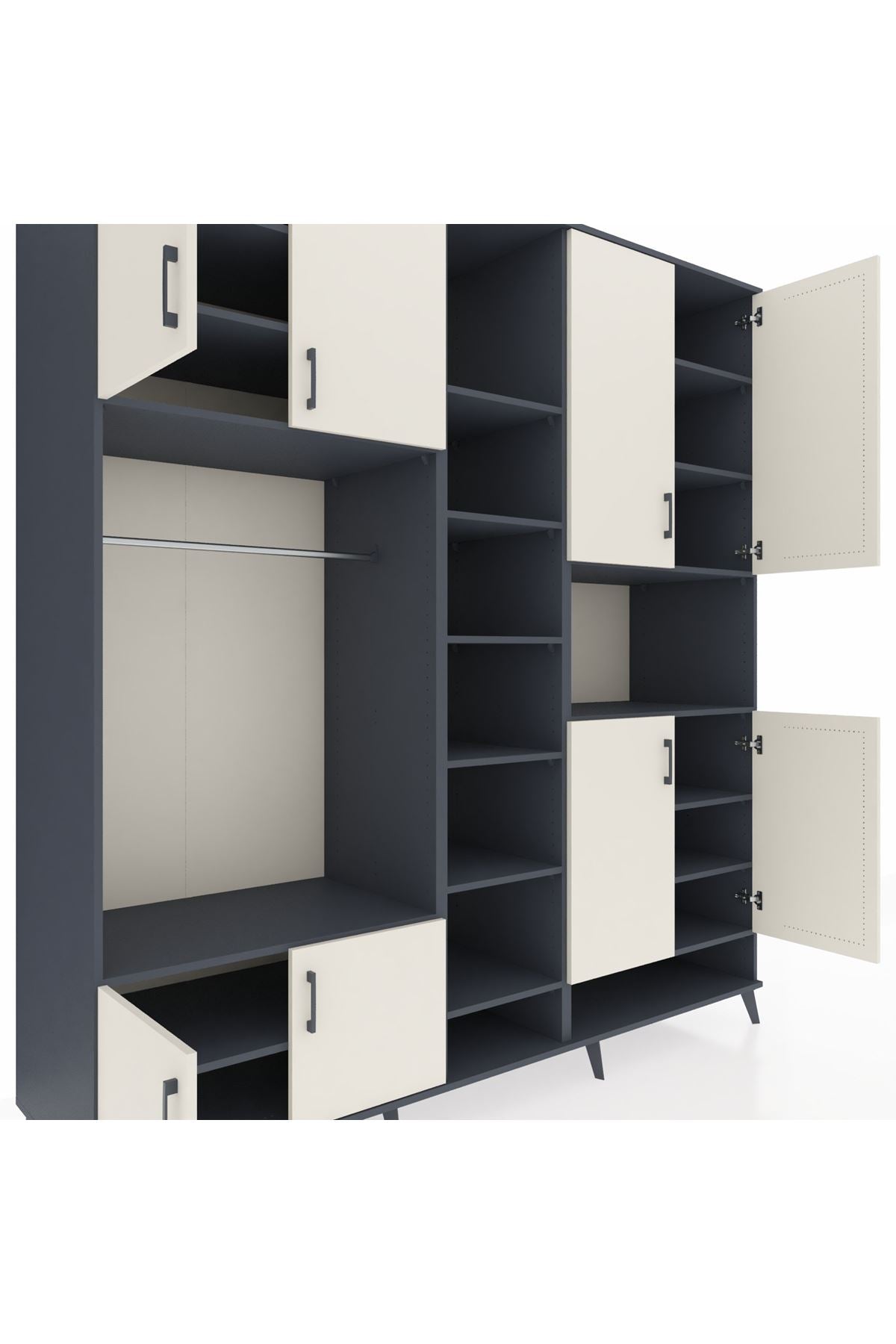 Kronos Dolap 18 Raflı 8 Kapaklı Tek Askılı 220x59x243 Antrasit-Aytaşı/Antrasit