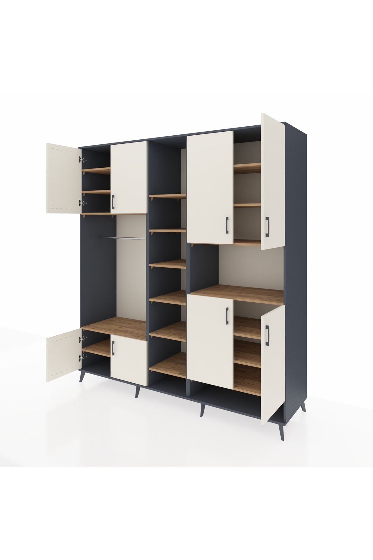 Kronos Dolap 18 Raflı 8 Kapaklı Tek Askılı 220x59x243 Antrasit-Aytaşı/Çam