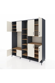 Kronos Dolap 18 Raflı 8 Kapaklı Tek Askılı 220x59x243 Antrasit-Aytaşı/Çam