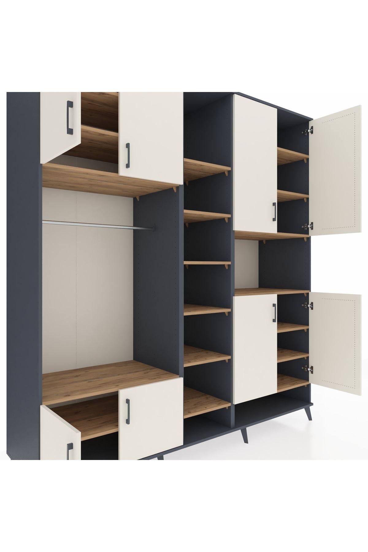 Kronos Dolap 18 Raflı 8 Kapaklı Tek Askılı 220x59x243 Antrasit-Aytaşı/Çam