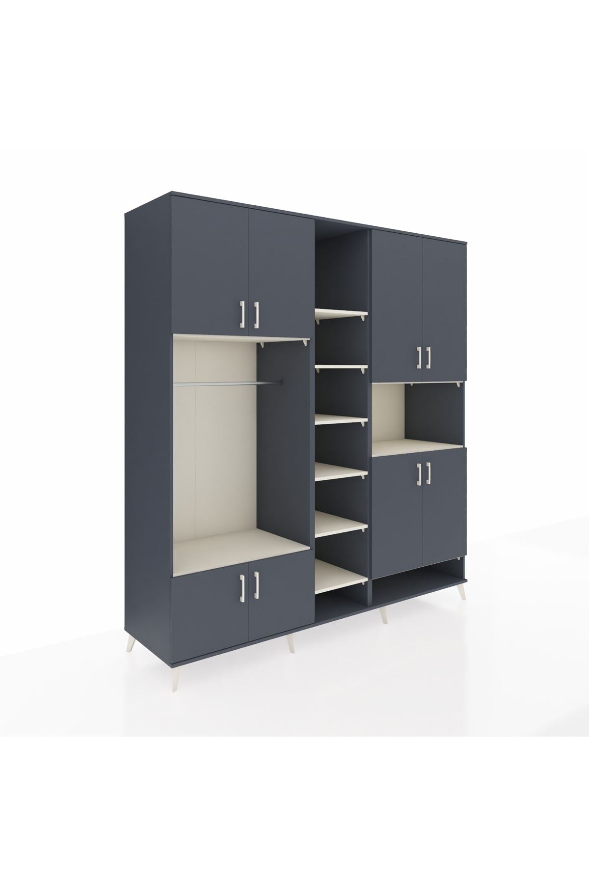 Kronos Dolap 18 Raflı 8 Kapaklı Tek Askılı 220x59x243 Antrasit-Antrasit/Aytaşı