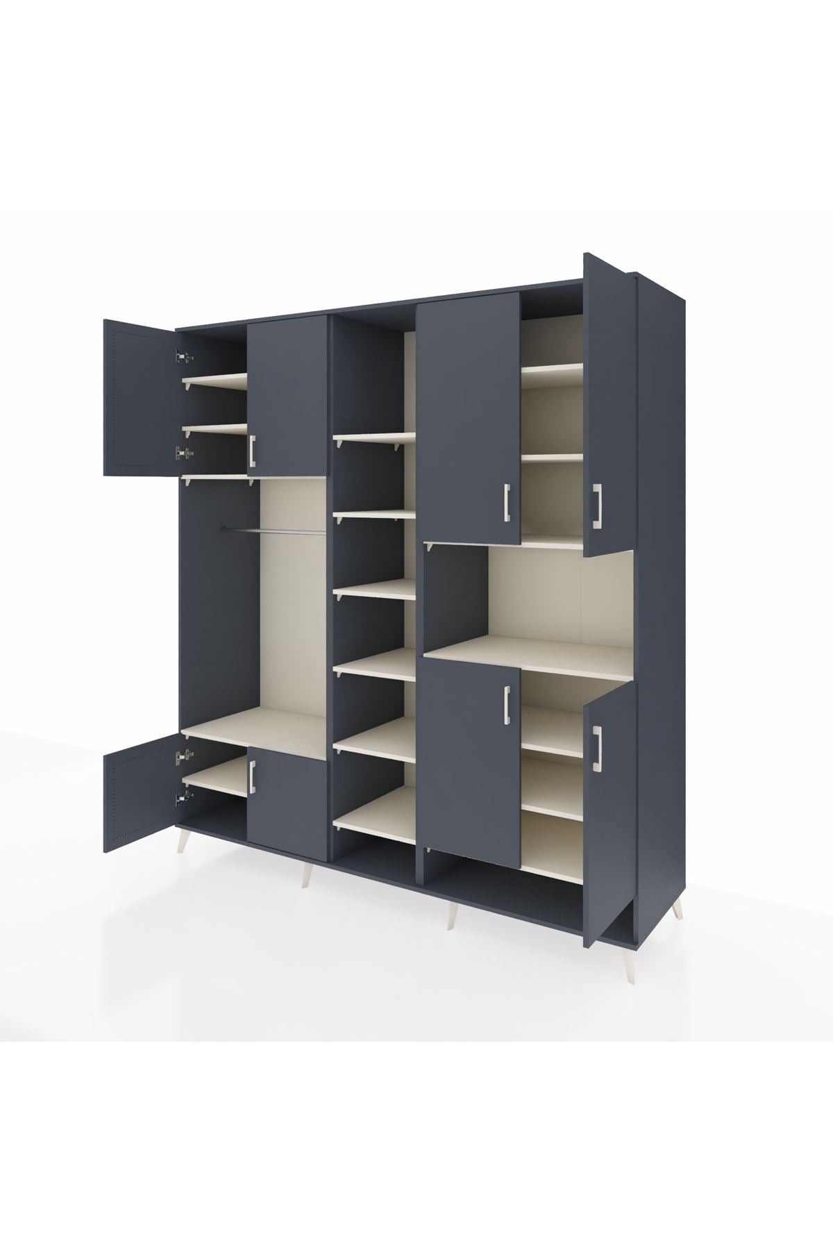 Kronos Dolap 18 Raflı 8 Kapaklı Tek Askılı 220x59x243 Antrasit-Antrasit/Aytaşı