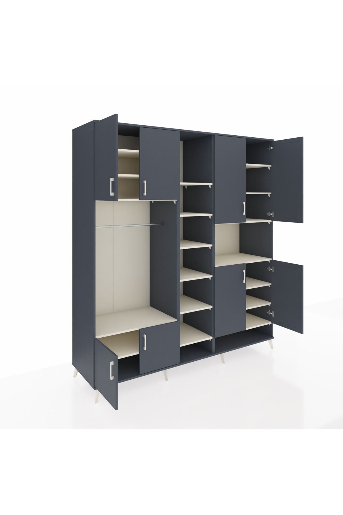 Kronos Dolap 18 Raflı 8 Kapaklı Tek Askılı 220x59x243 Antrasit-Antrasit/Aytaşı