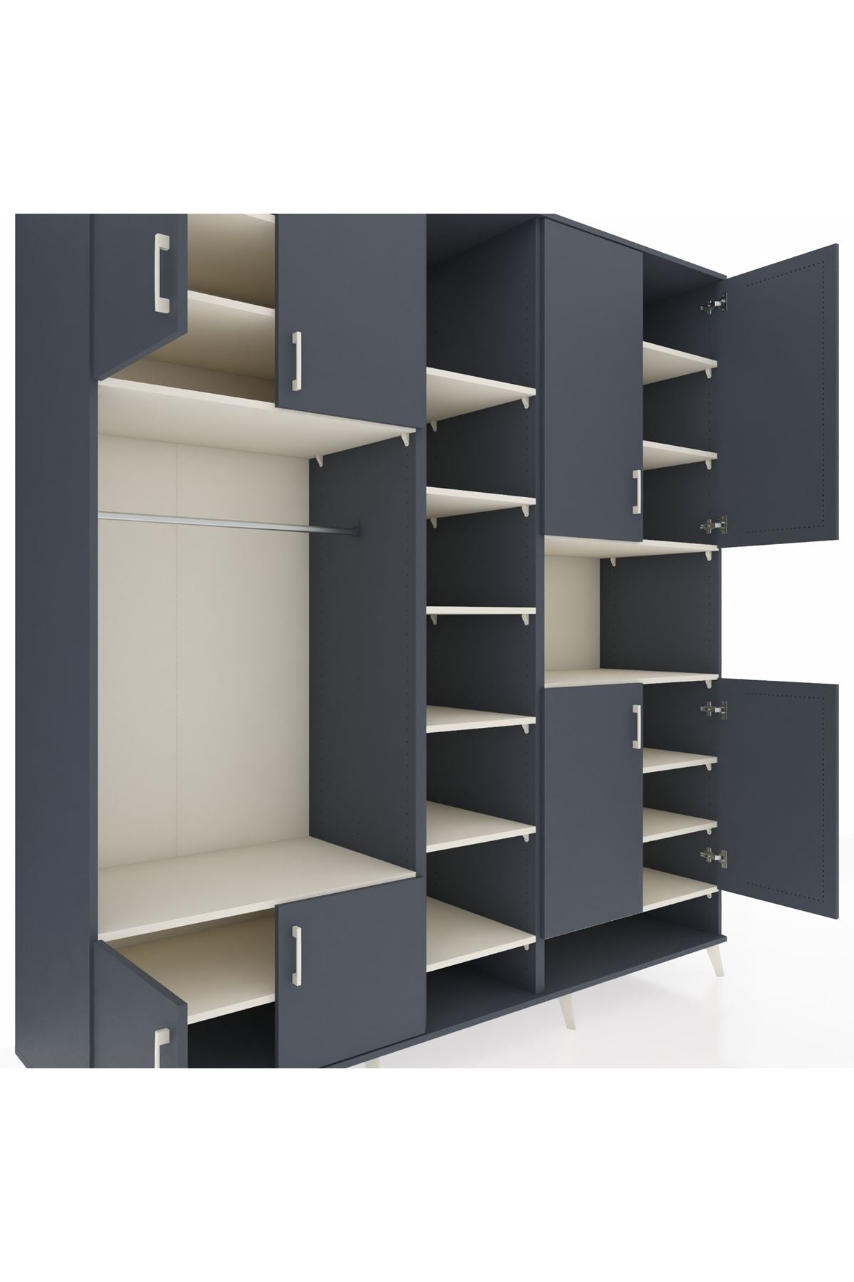 Kronos Dolap 18 Raflı 8 Kapaklı Tek Askılı 220x59x243 Antrasit-Antrasit/Aytaşı