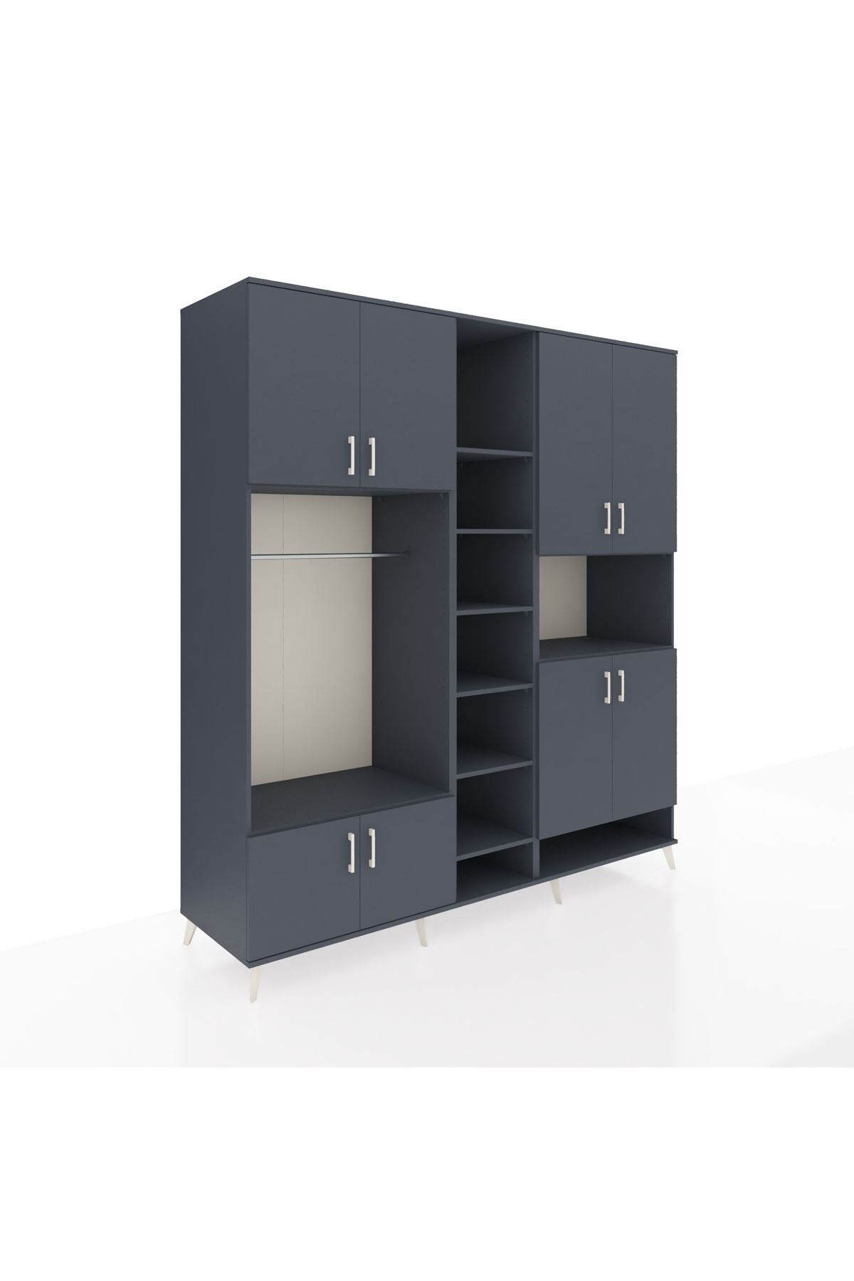 Kronos Dolap 18 Raflı 8 Kapaklı Tek Askılı 220x59x243 Antrasit-Antrasit/Antrasit