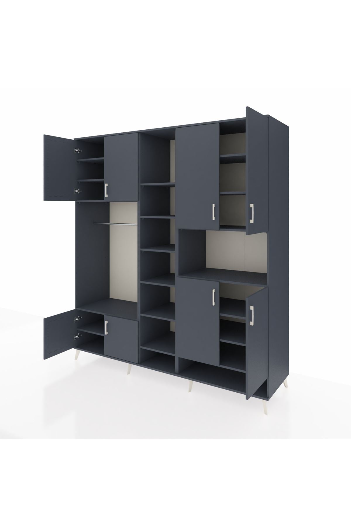 Kronos Dolap 18 Raflı 8 Kapaklı Tek Askılı 220x59x243 Antrasit-Antrasit/Antrasit