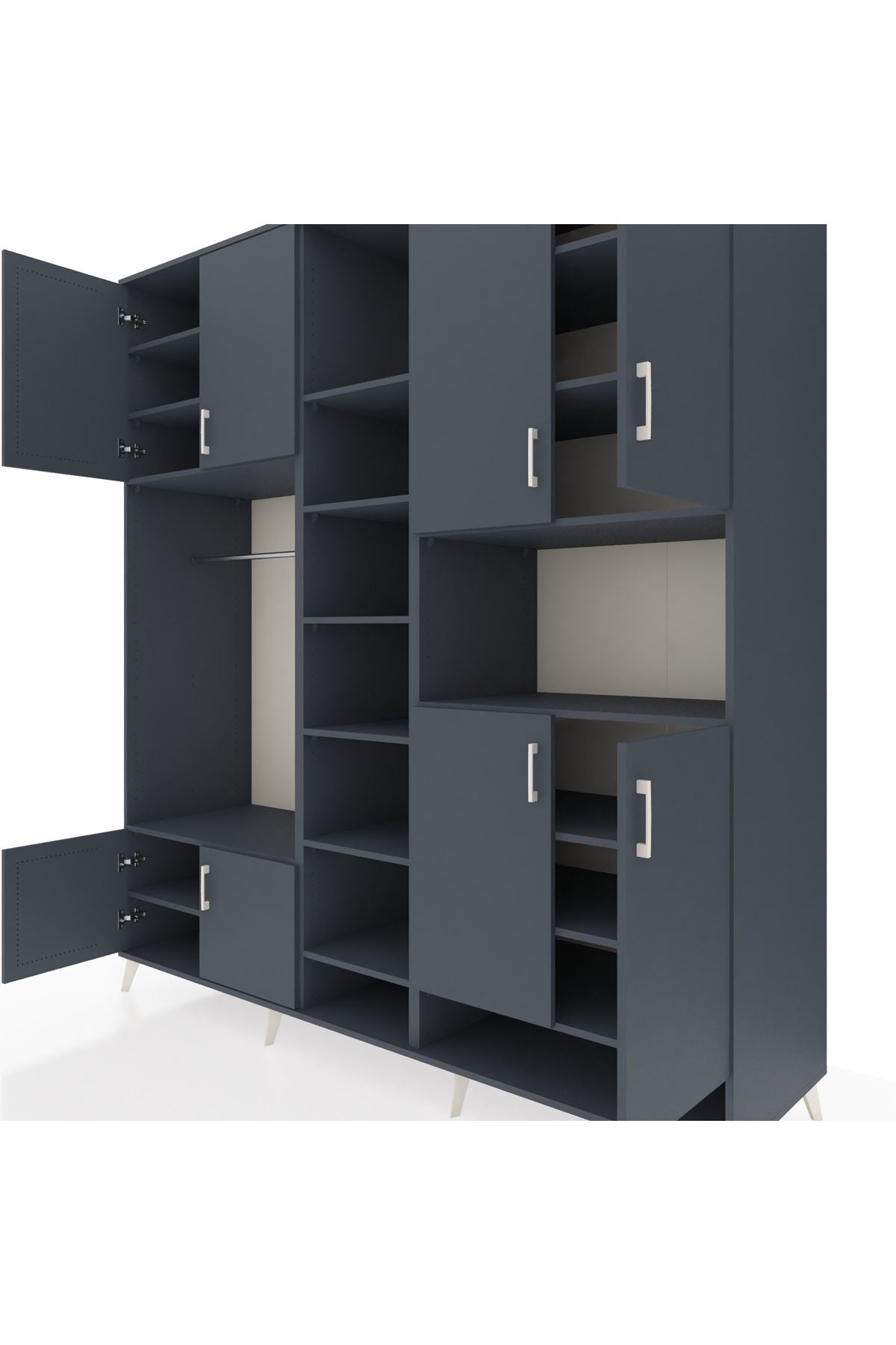 Kronos Dolap 18 Raflı 8 Kapaklı Tek Askılı 220x59x243 Antrasit-Antrasit/Antrasit