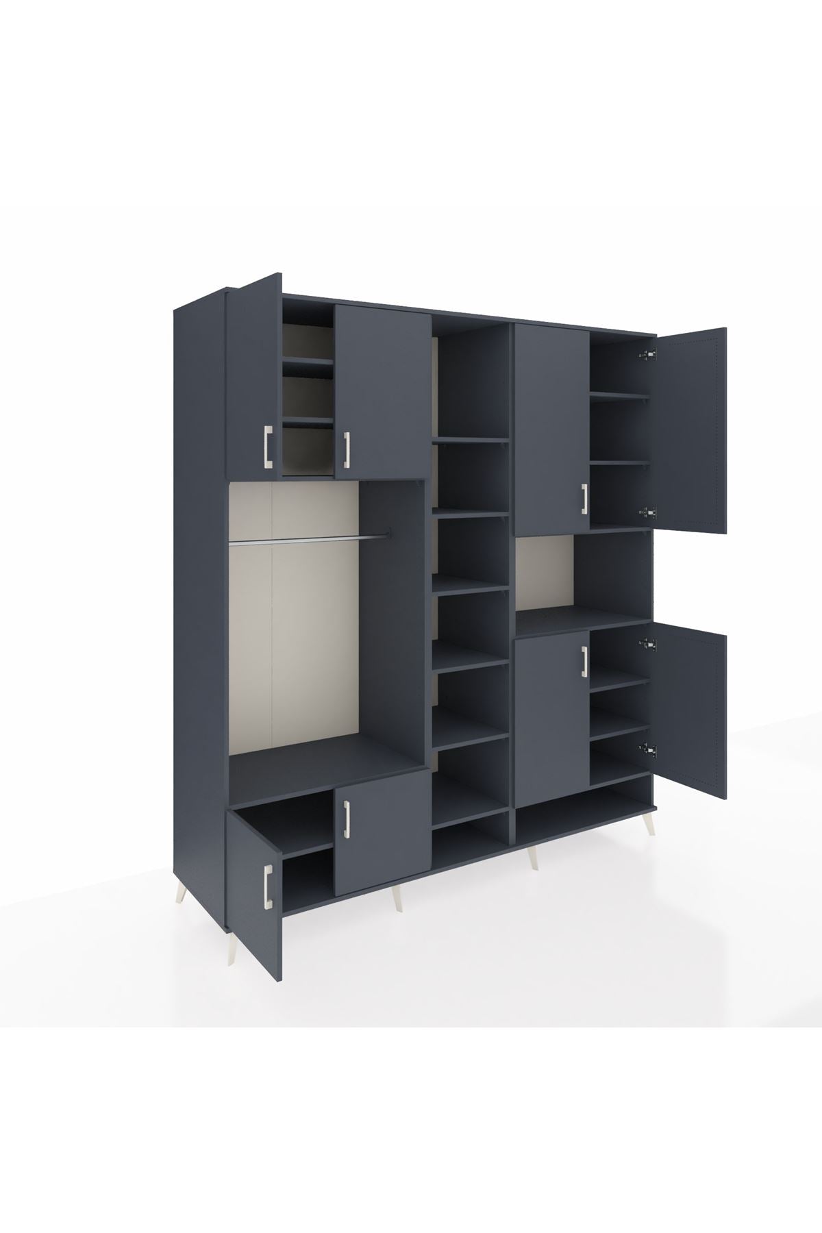 Kronos Dolap 18 Raflı 8 Kapaklı Tek Askılı 220x59x243 Antrasit-Antrasit/Antrasit