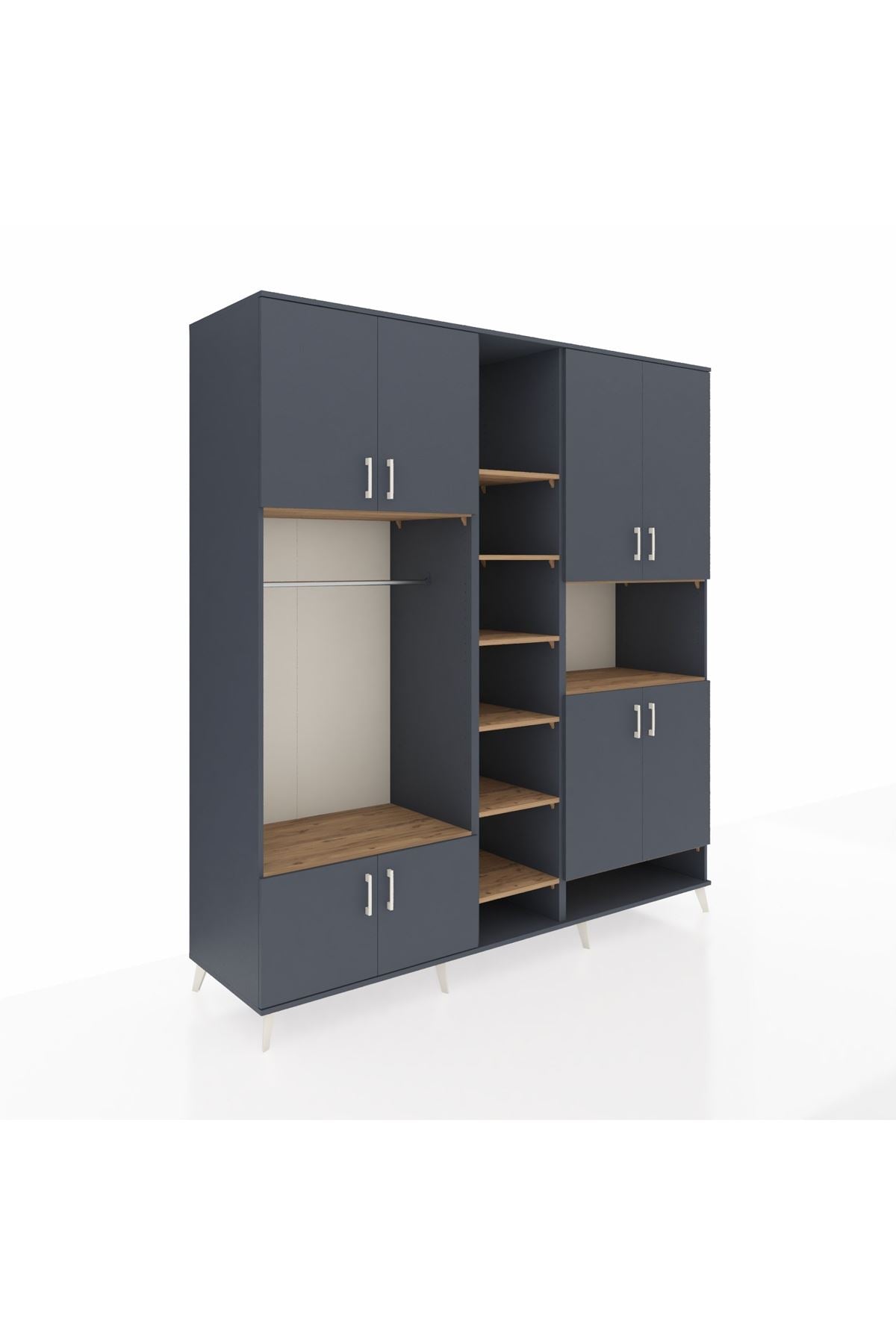 Kronos Dolap 18 Raflı 8 Kapaklı Tek Askılı 220x59x243 Antrasit-Antrasit/Çam