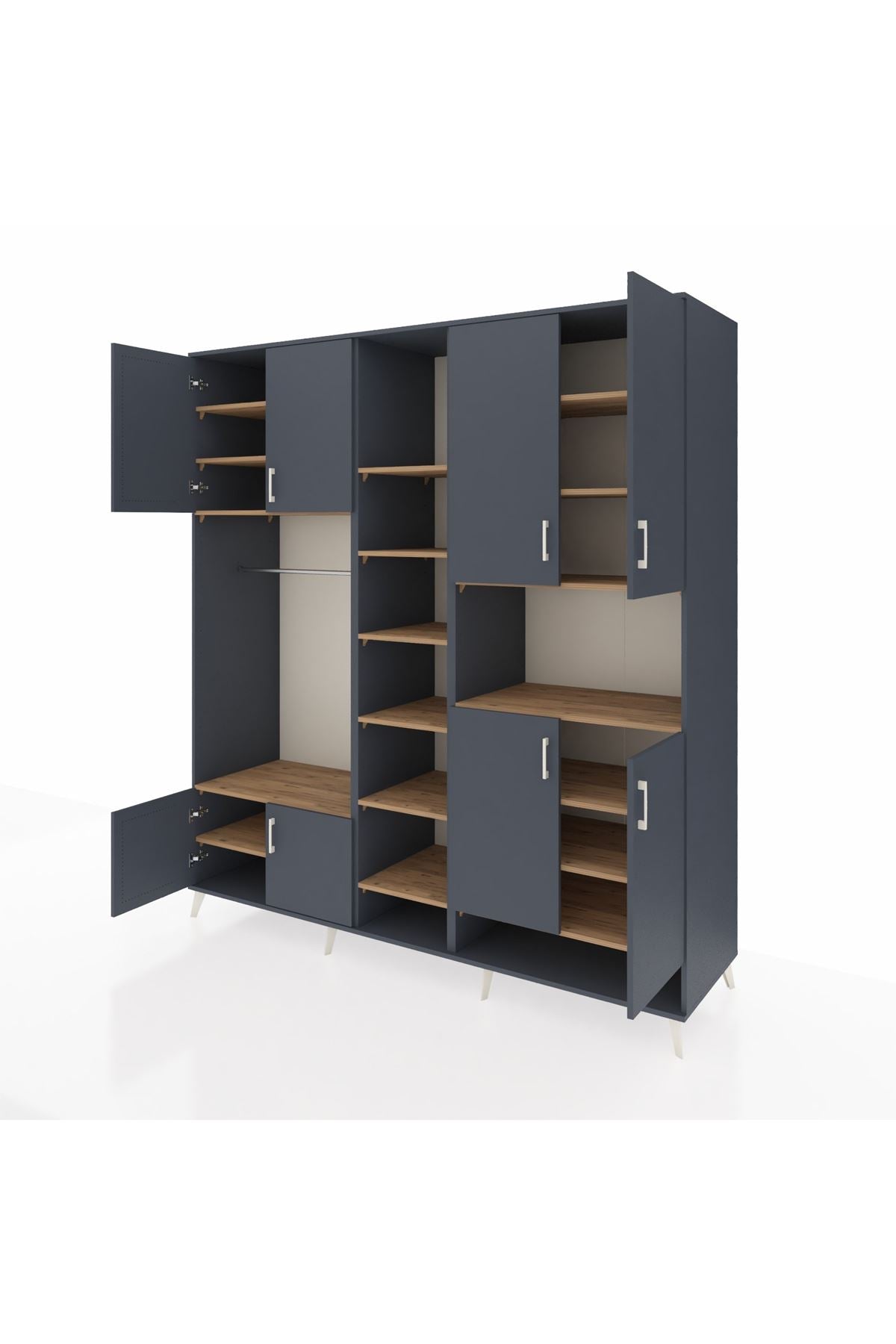 Kronos Dolap 18 Raflı 8 Kapaklı Tek Askılı 220x59x243 Antrasit-Antrasit/Çam