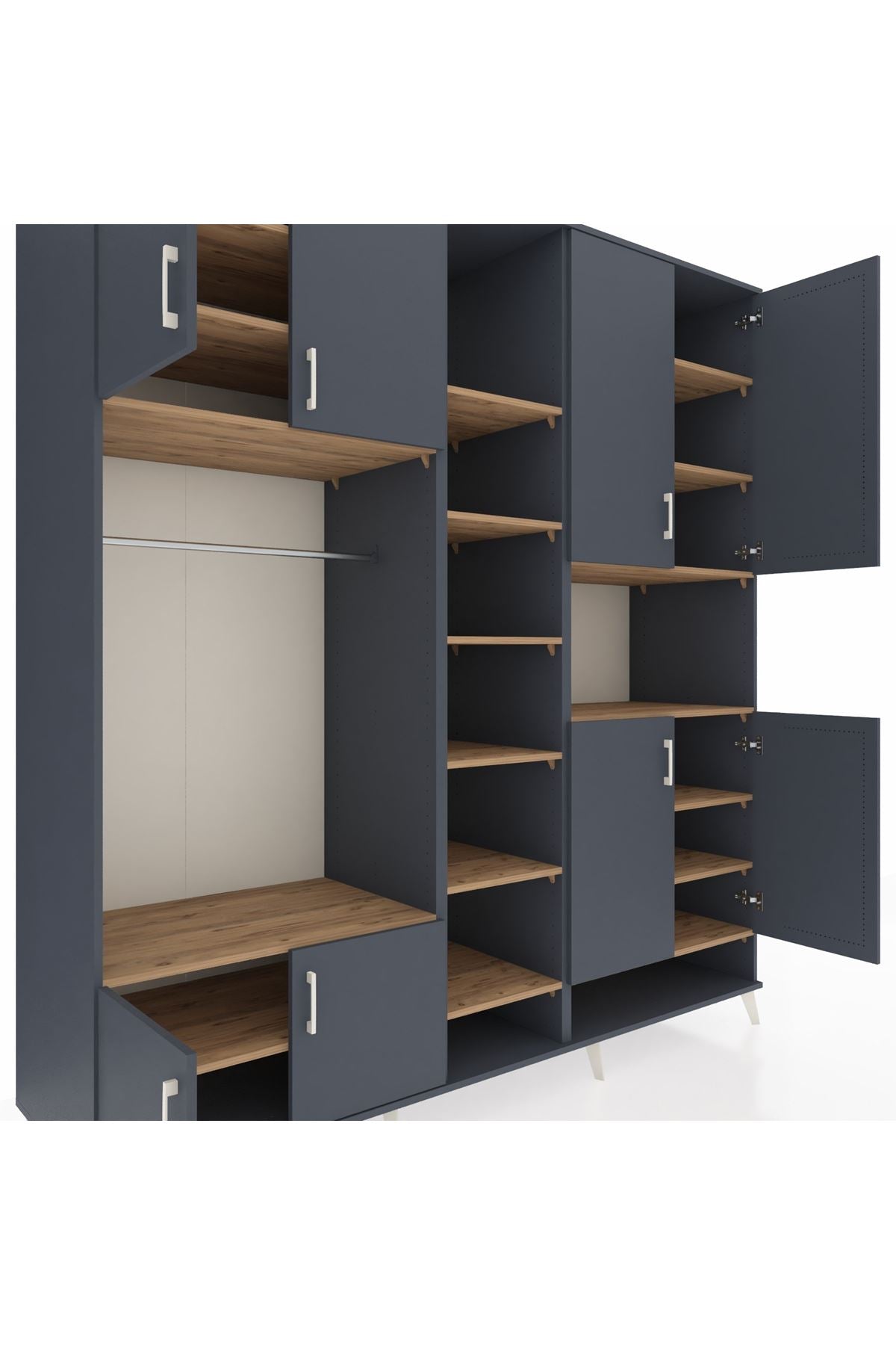 Kronos Dolap 18 Raflı 8 Kapaklı Tek Askılı 220x59x243 Antrasit-Antrasit/Çam