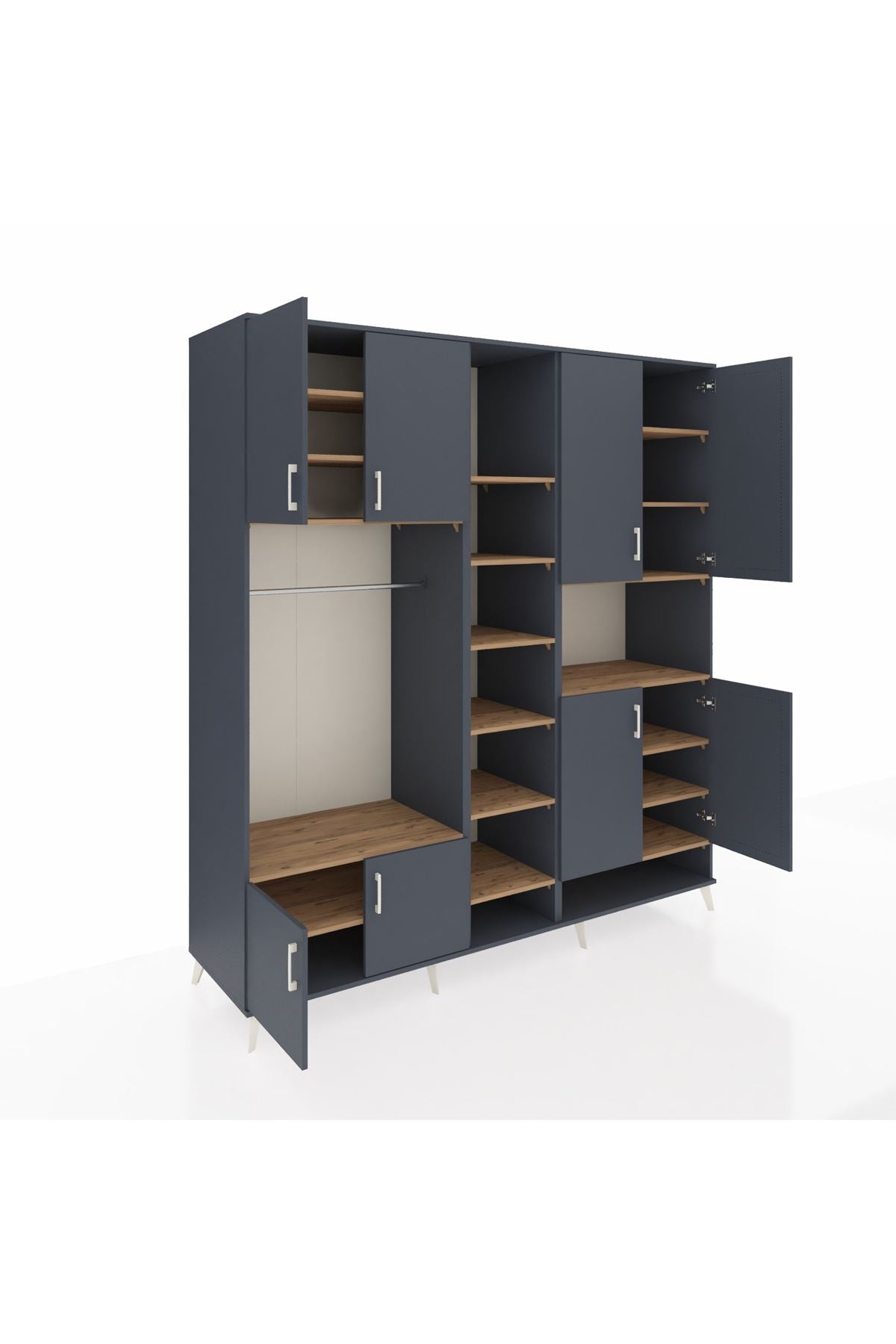 Kronos Dolap 18 Raflı 8 Kapaklı Tek Askılı 220x59x243 Antrasit-Antrasit/Çam