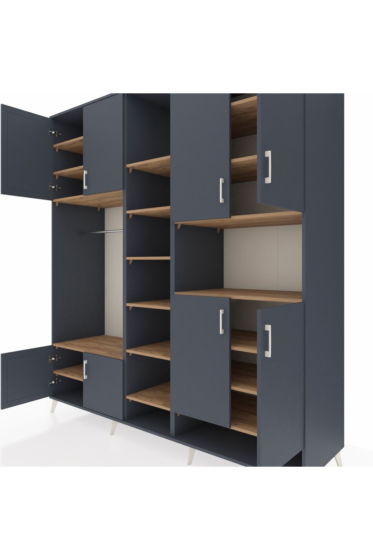 Kronos Dolap 18 Raflı 8 Kapaklı Tek Askılı 220x59x243 Antrasit-Antrasit/Çam