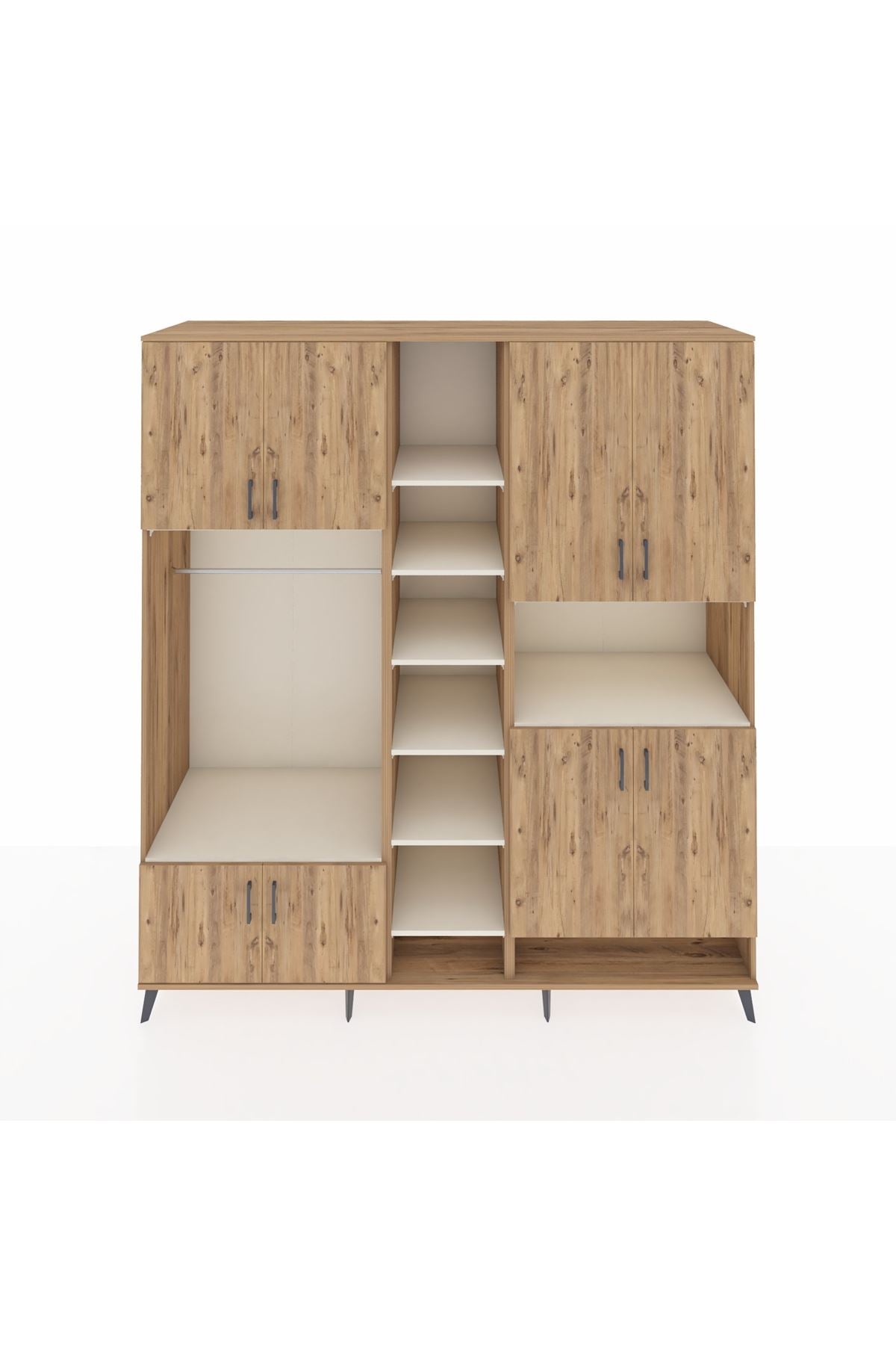 Kronos Dolap 18 Raflı 8 Kapaklı Tek Askılı 220x59x243 Çam-Çam/Aytaşı