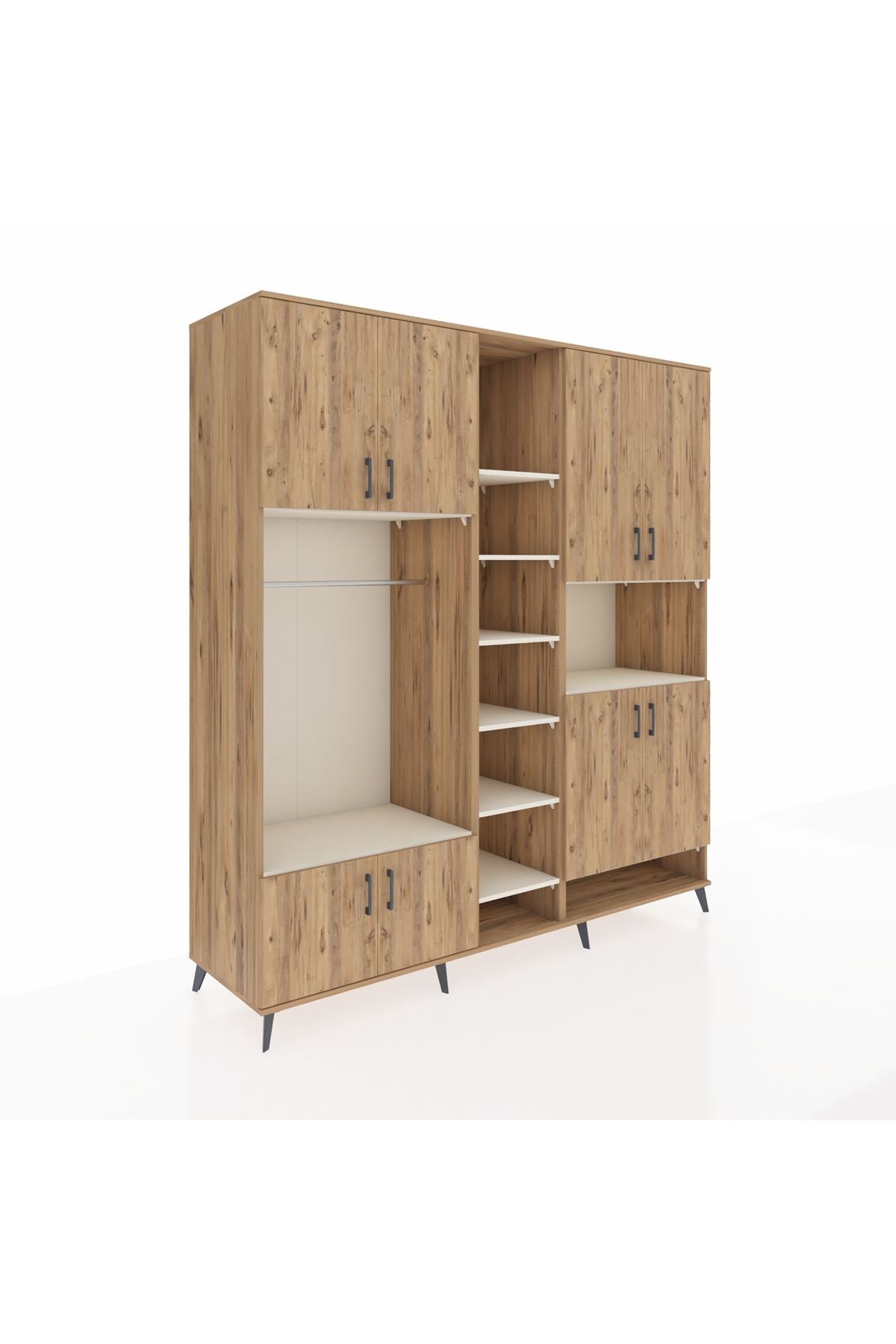 Kronos Dolap 18 Raflı 8 Kapaklı Tek Askılı 220x59x243 Çam-Çam/Aytaşı