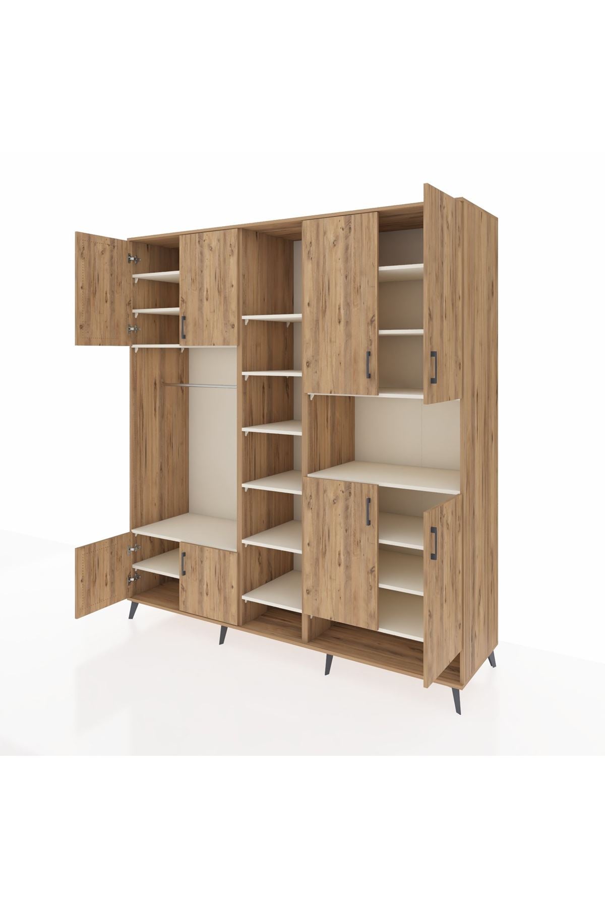 Kronos Dolap 18 Raflı 8 Kapaklı Tek Askılı 220x59x243 Çam-Çam/Aytaşı