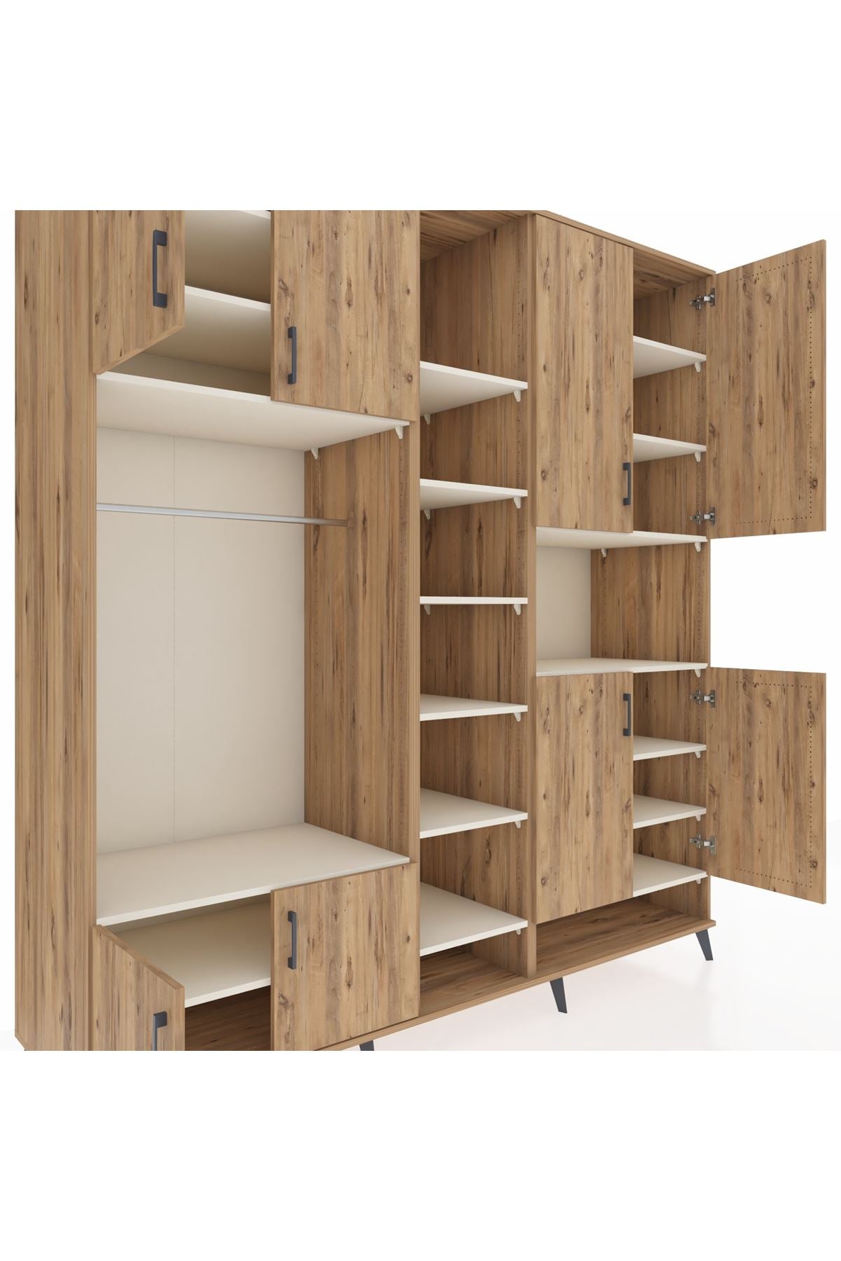 Kronos Dolap 18 Raflı 8 Kapaklı Tek Askılı 220x59x243 Çam-Çam/Aytaşı