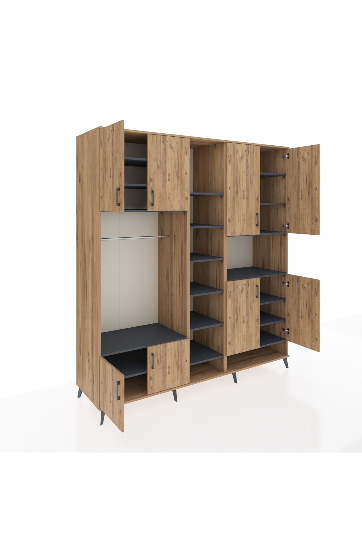 Kronos Dolap 18 Raflı 8 Kapaklı Tek Askılı 220x59x243 Çam-Çam/Antrasit