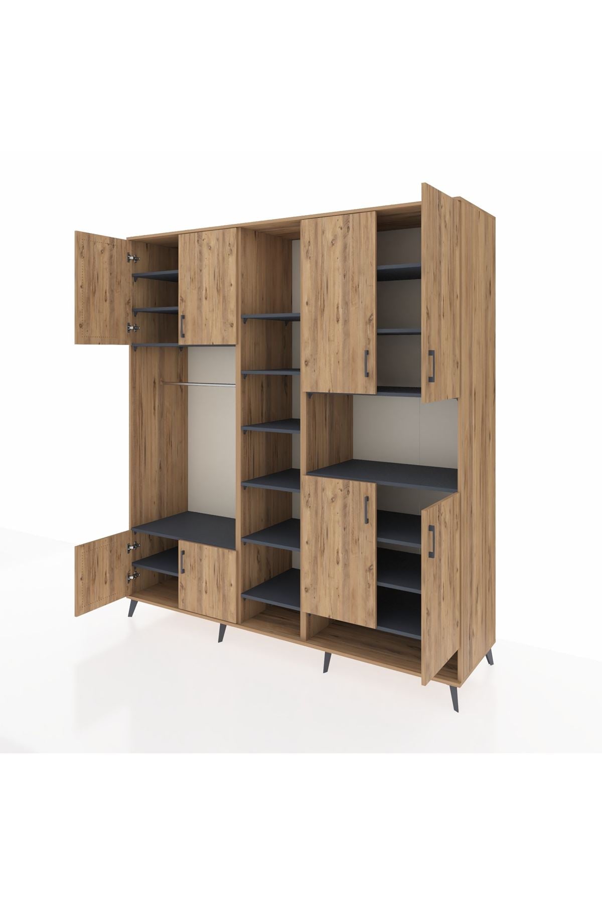 Kronos Dolap 18 Raflı 8 Kapaklı Tek Askılı 220x59x243 Çam-Çam/Antrasit