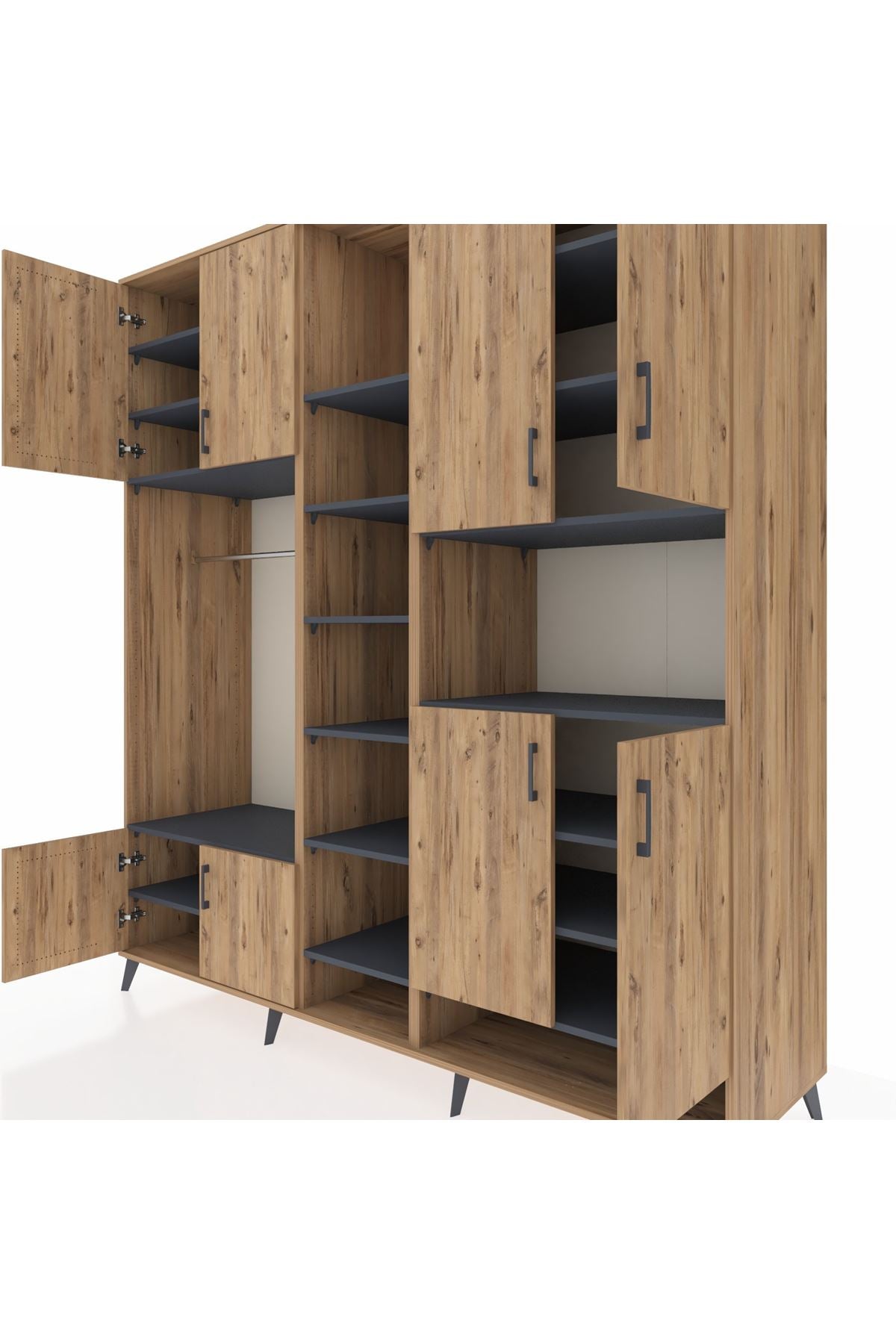 Kronos Dolap 18 Raflı 8 Kapaklı Tek Askılı 220x59x243 Çam-Çam/Antrasit