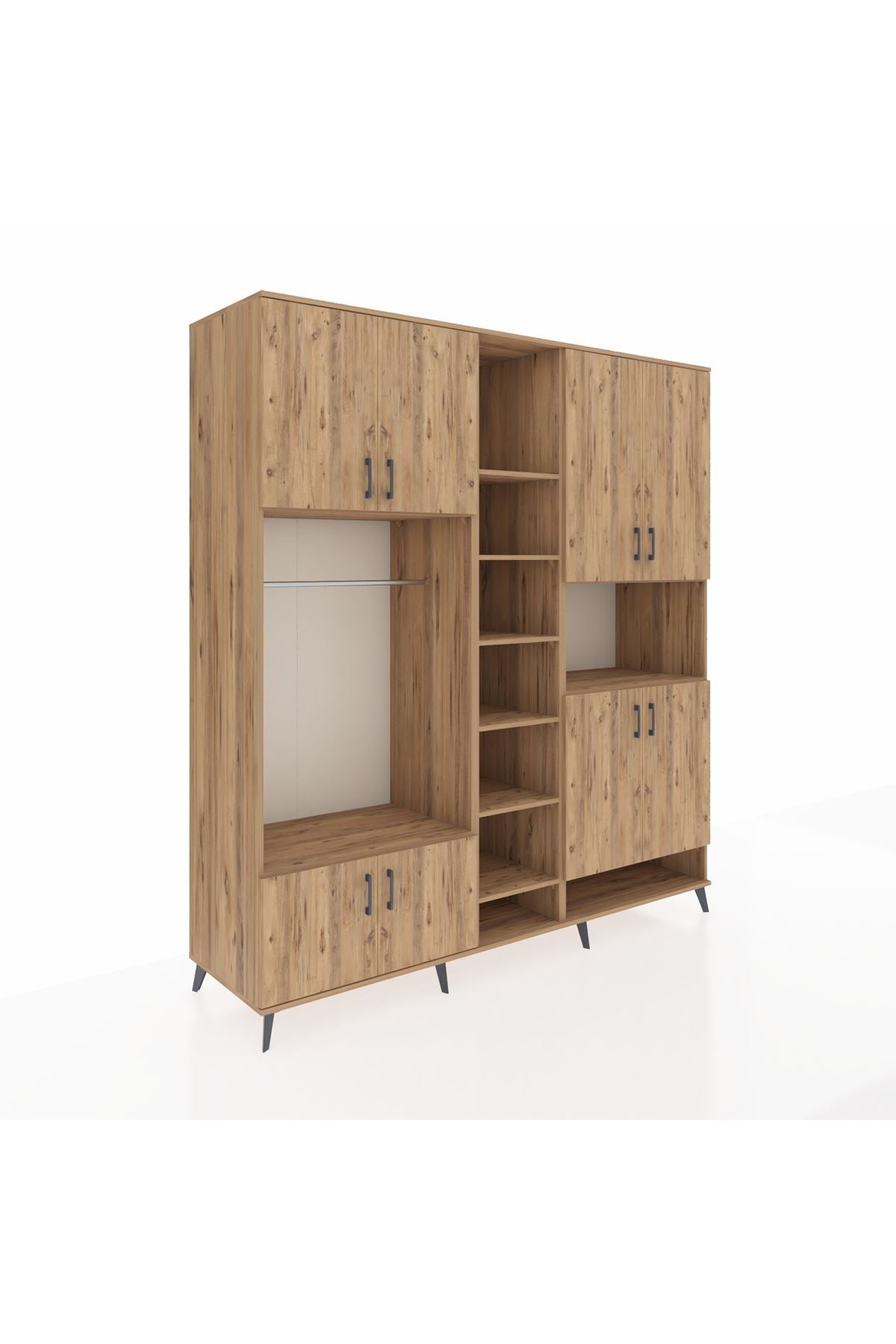 Kronos Dolap 18 Raflı 8 Kapaklı Tek Askılı 220x59x243 Çam-Çam/Çam