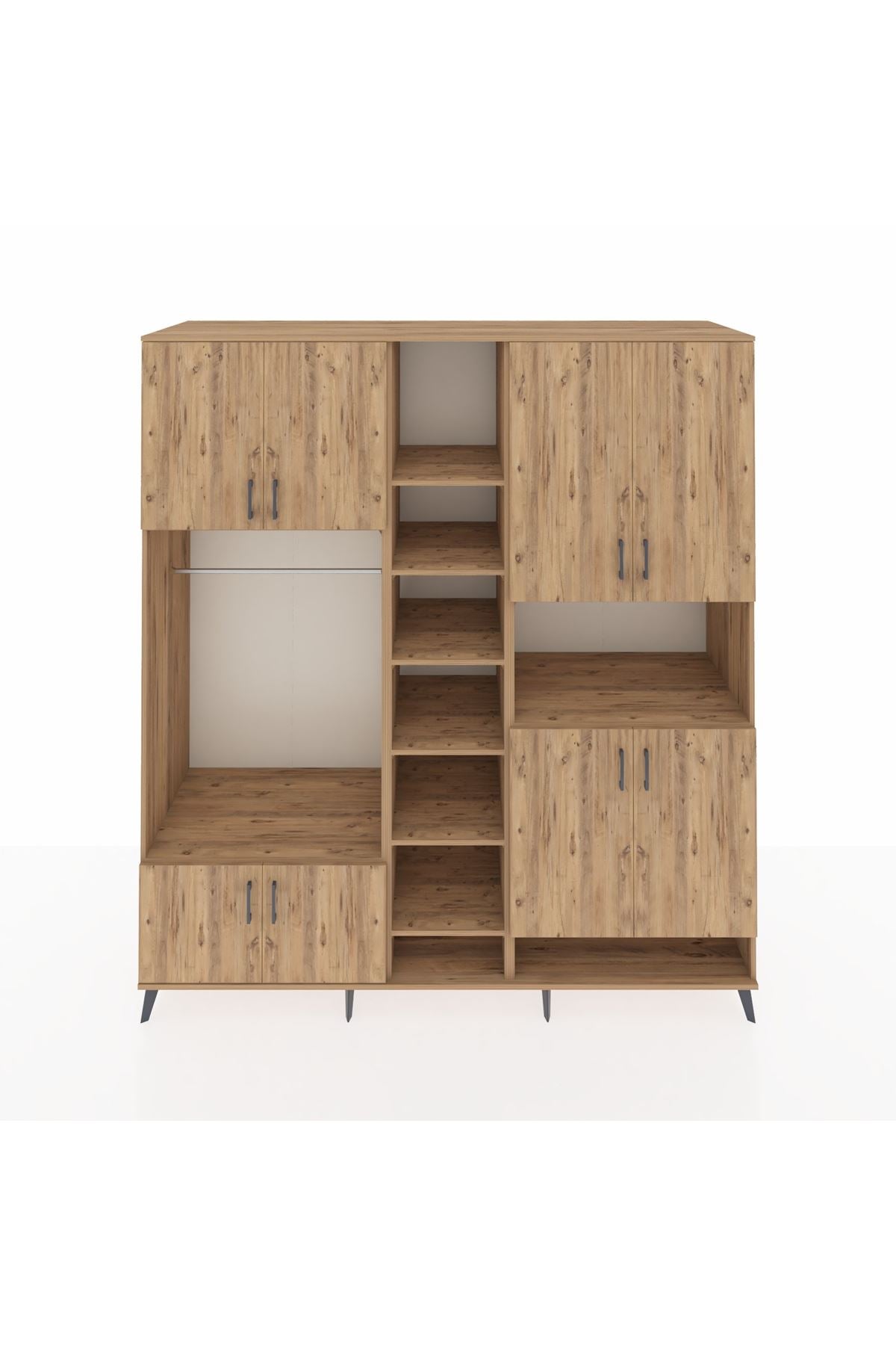 Kronos Dolap 18 Raflı 8 Kapaklı Tek Askılı 220x59x243 Çam-Çam/Çam