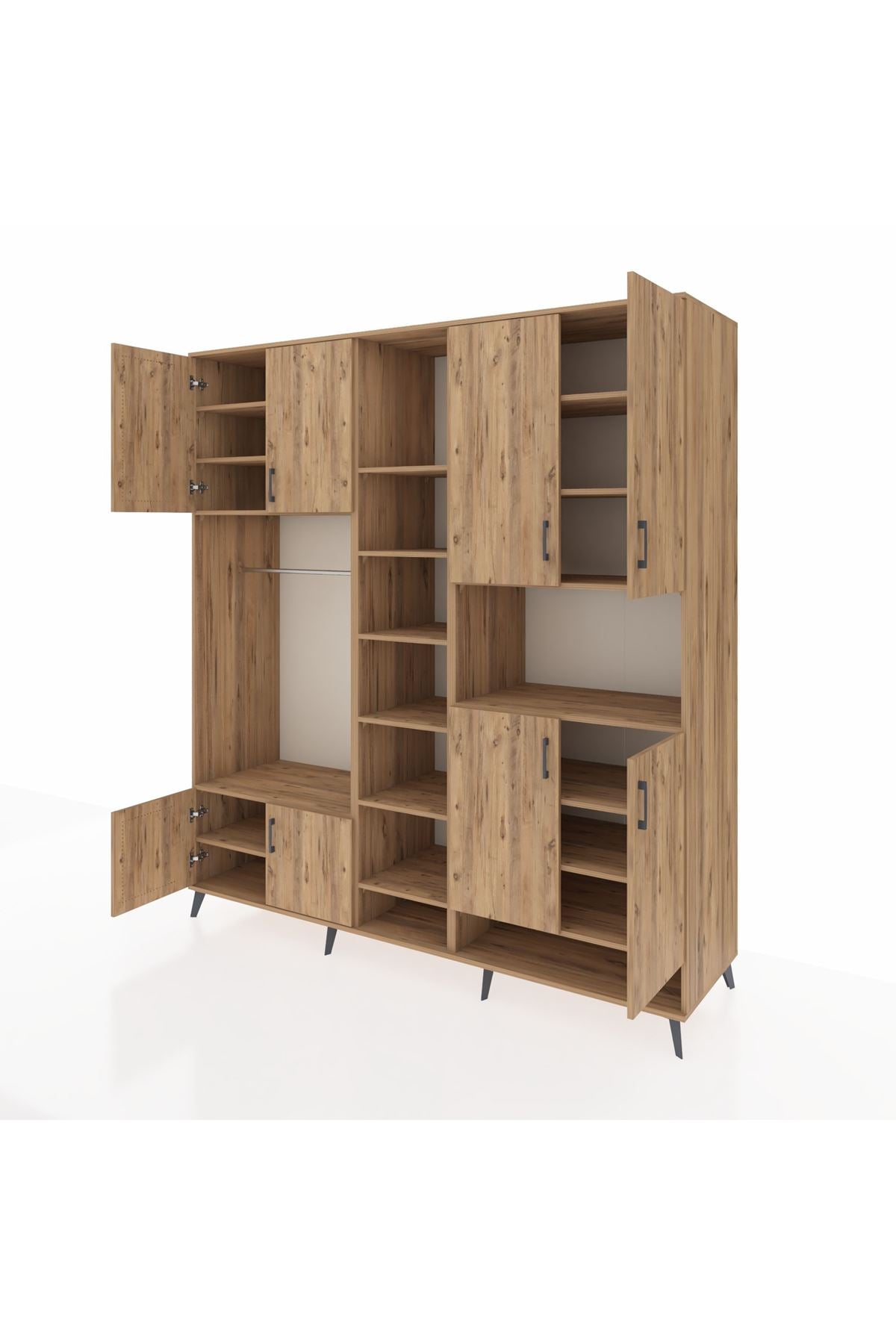 Kronos Dolap 18 Raflı 8 Kapaklı Tek Askılı 220x59x243 Çam-Çam/Çam