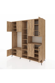 Kronos Dolap 18 Raflı 8 Kapaklı Tek Askılı 220x59x243 Çam-Çam/Çam