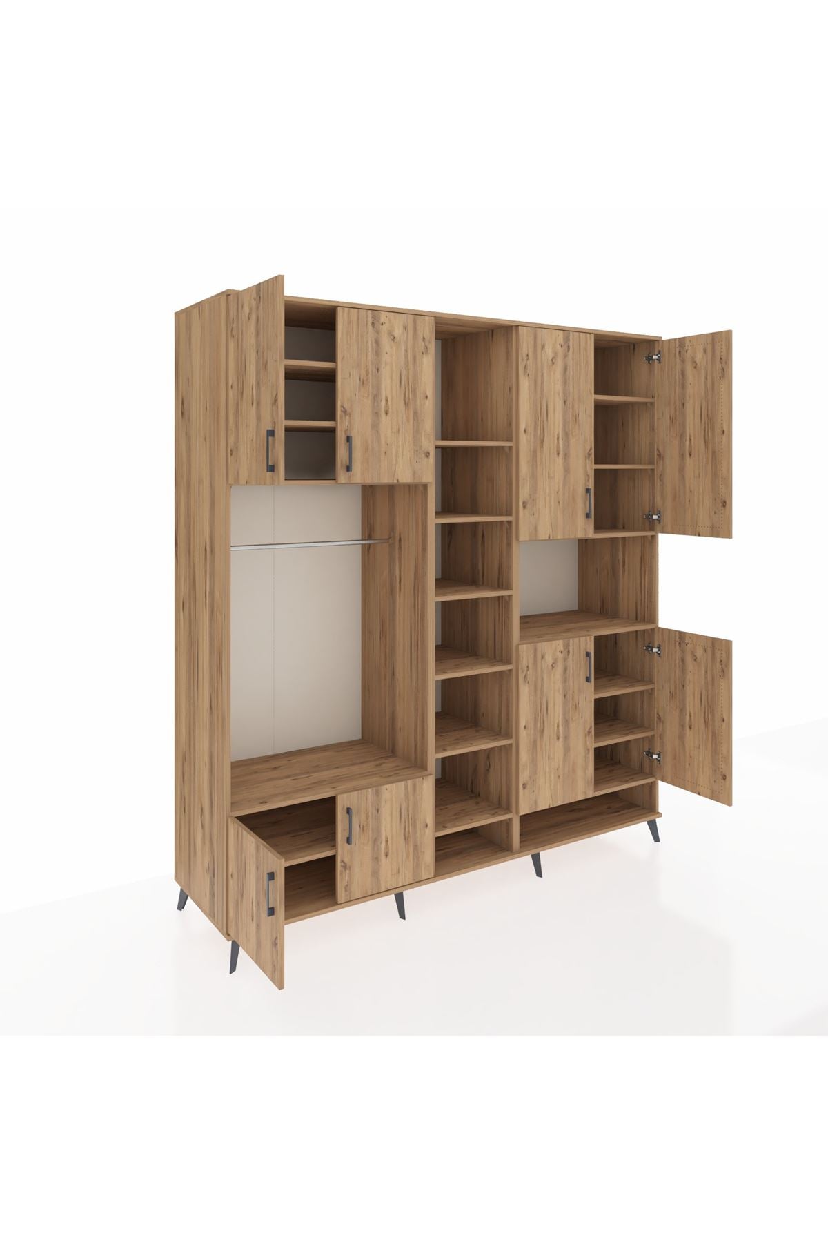 Kronos Dolap 18 Raflı 8 Kapaklı Tek Askılı 220x59x243 Çam-Çam/Çam