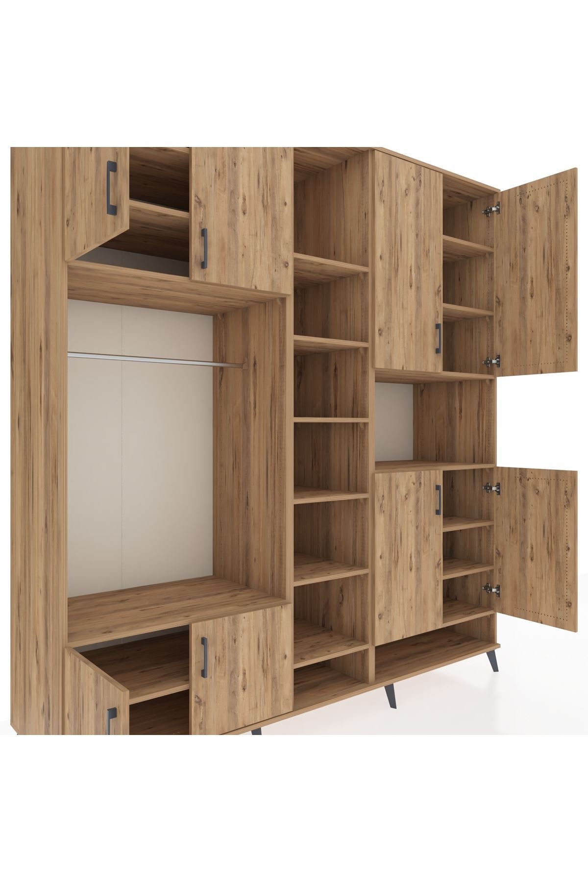 Kronos Dolap 18 Raflı 8 Kapaklı Tek Askılı 220x59x243 Çam-Çam/Çam