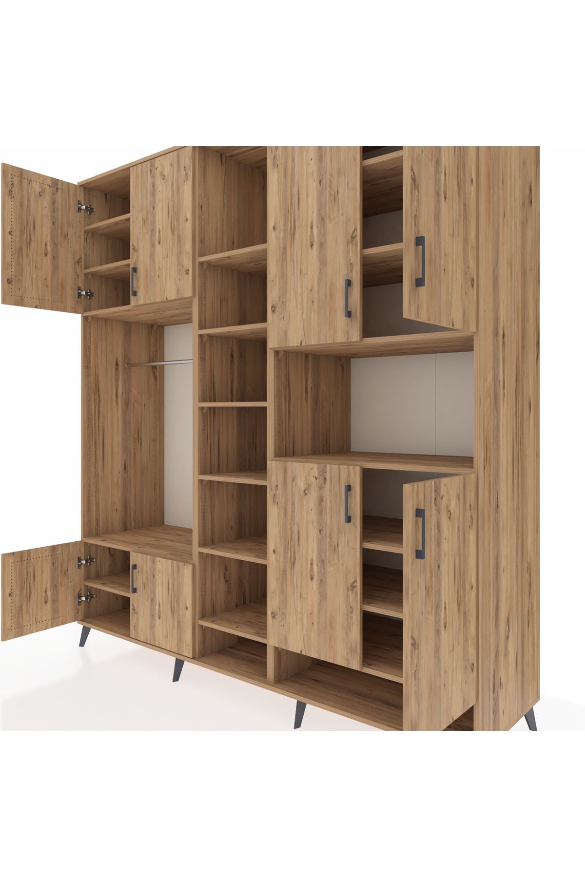 Kronos Dolap 18 Raflı 8 Kapaklı Tek Askılı 220x59x243 Çam-Çam/Çam