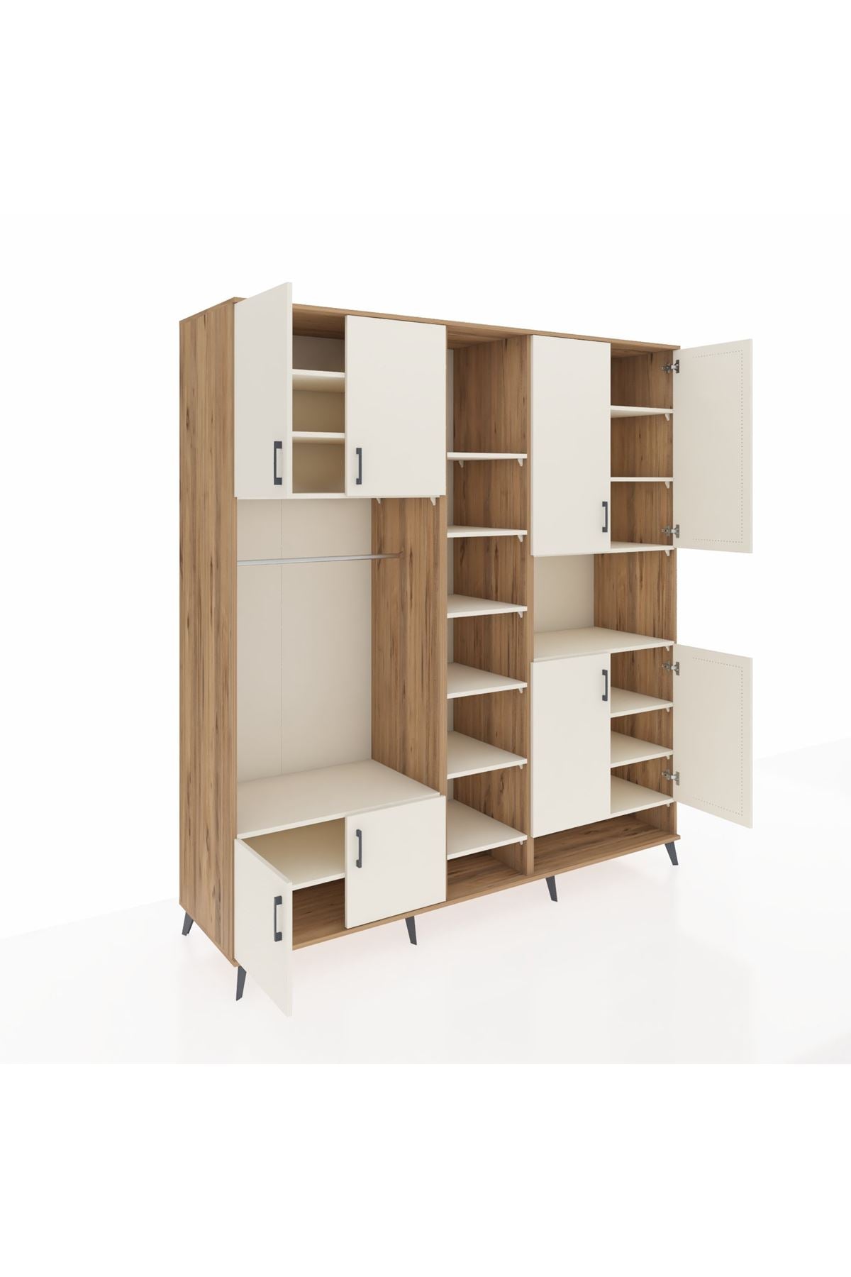 Kronos Dolap 18 Raflı 8 Kapaklı Tek Askılı 220x59x243 Çam-Aytaşı/Aytaşı