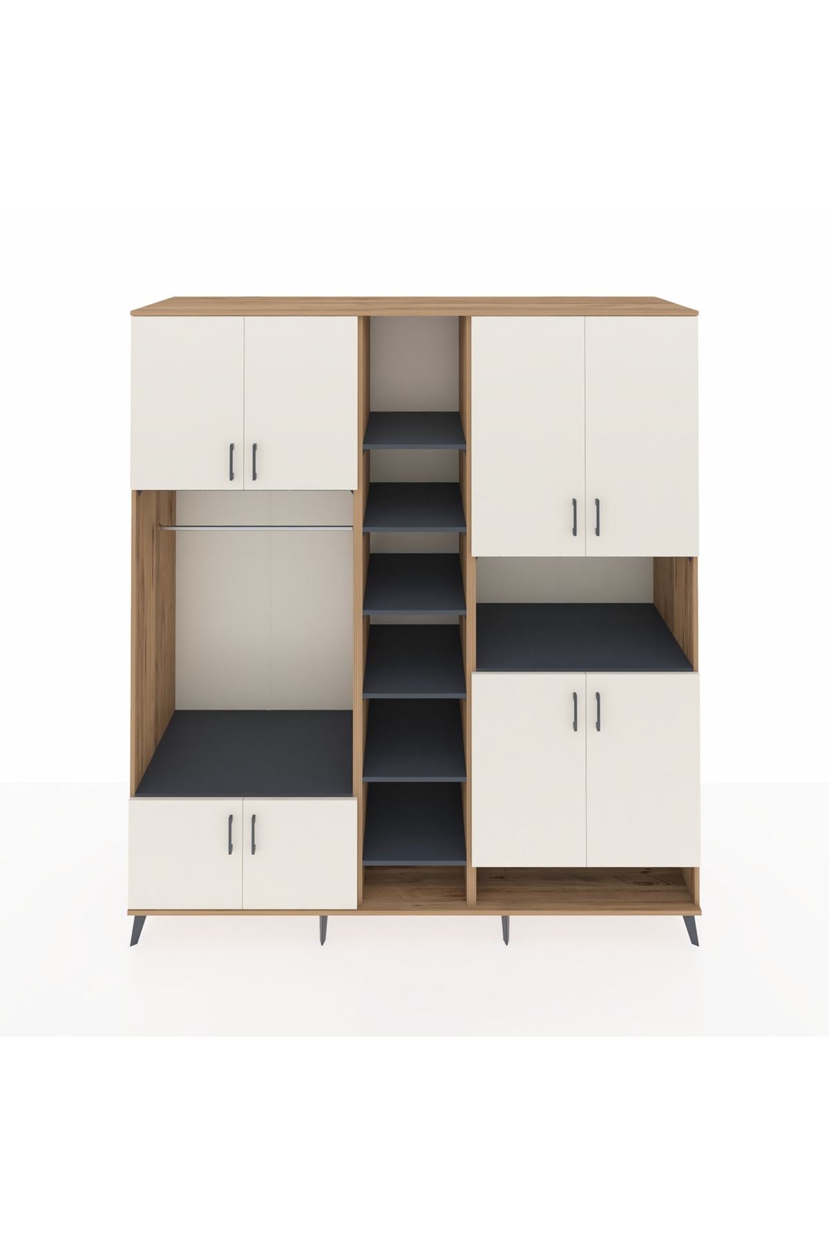 Kronos Dolap 18 Raflı 8 Kapaklı Tek Askılı 220x59x243 Çam-Aytaşı/Antrasit