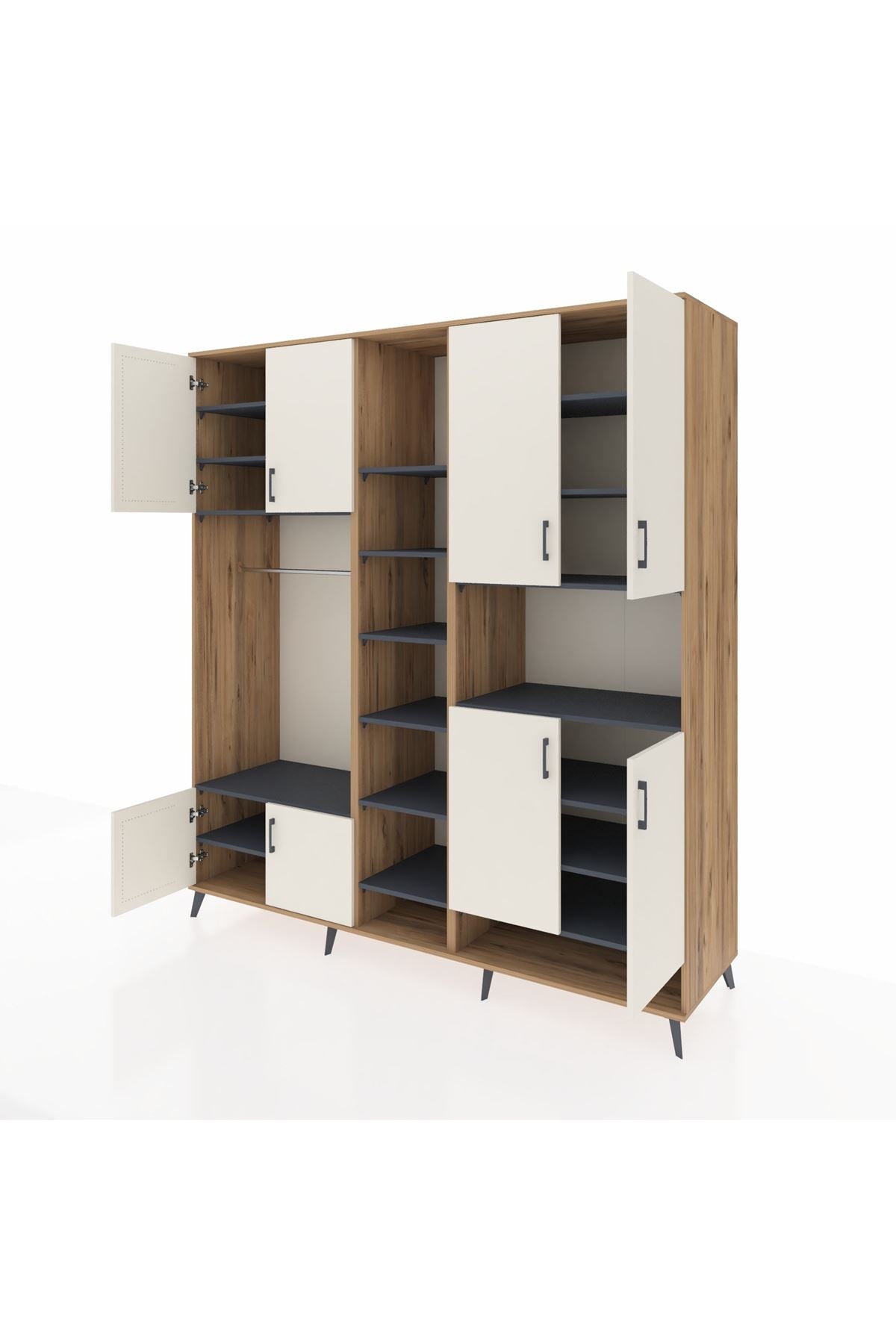 Kronos Dolap 18 Raflı 8 Kapaklı Tek Askılı 220x59x243 Çam-Aytaşı/Antrasit