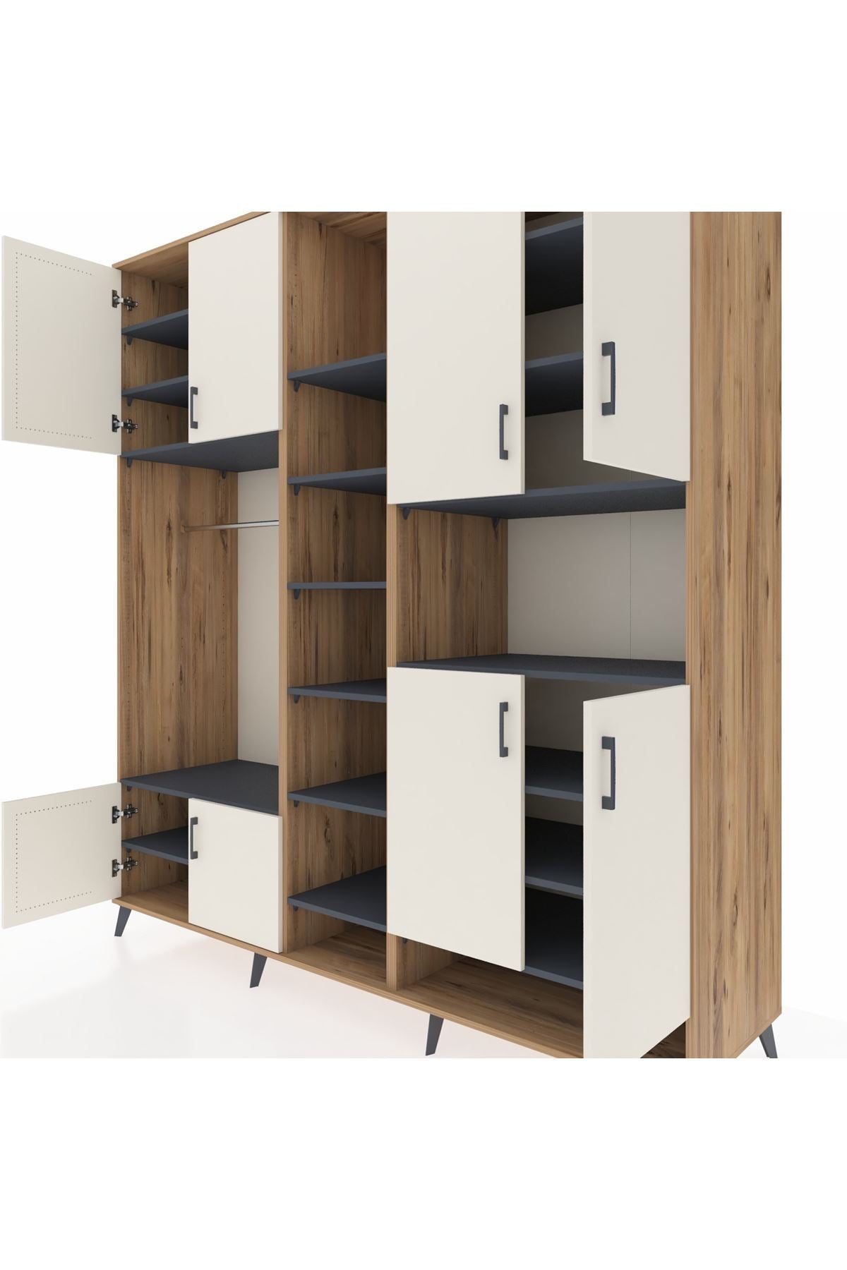 Kronos Dolap 18 Raflı 8 Kapaklı Tek Askılı 220x59x243 Çam-Aytaşı/Antrasit