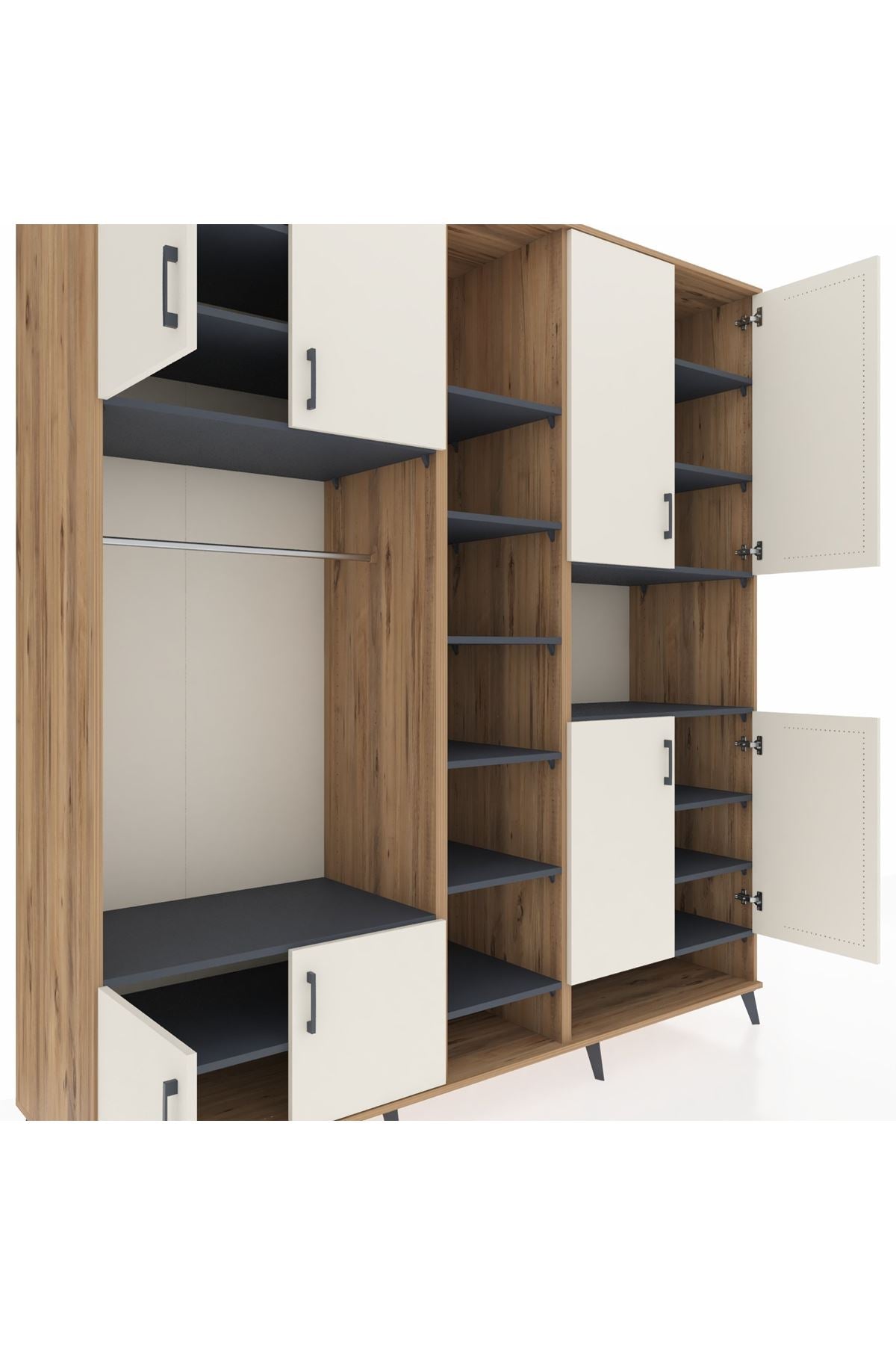 Kronos Dolap 18 Raflı 8 Kapaklı Tek Askılı 220x59x243 Çam-Aytaşı/Antrasit