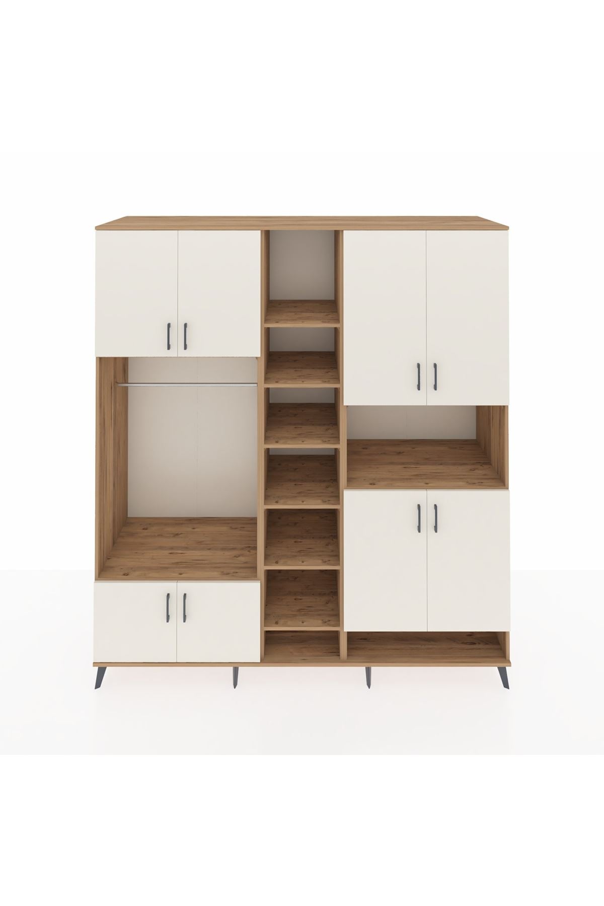 Kronos Dolap 18 Raflı 8 Kapaklı Tek Askılı 220x59x243 Çam-Aytaşı/Çam