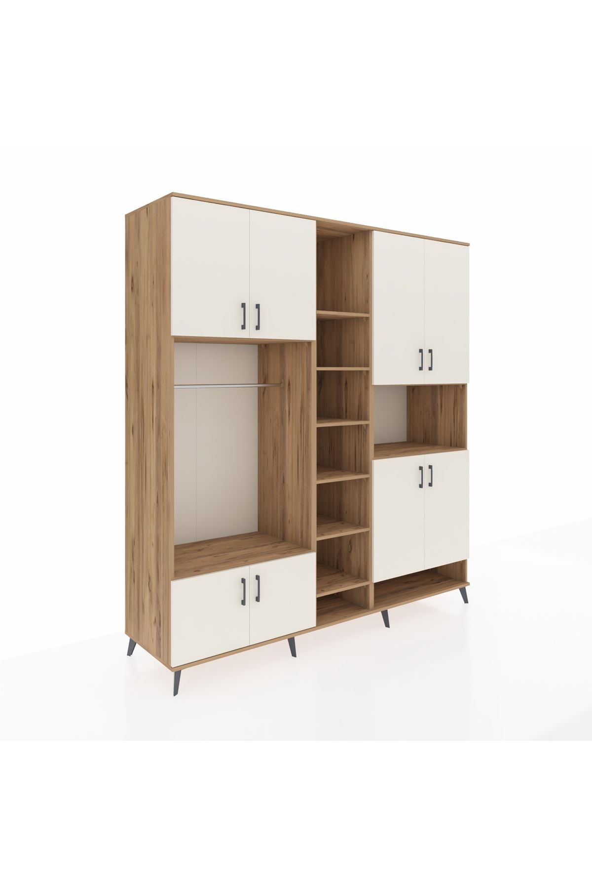 Kronos Dolap 18 Raflı 8 Kapaklı Tek Askılı 220x59x243 Çam-Aytaşı/Çam