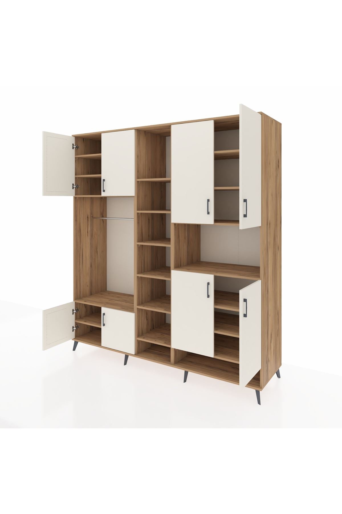 Kronos Dolap 18 Raflı 8 Kapaklı Tek Askılı 220x59x243 Çam-Aytaşı/Çam