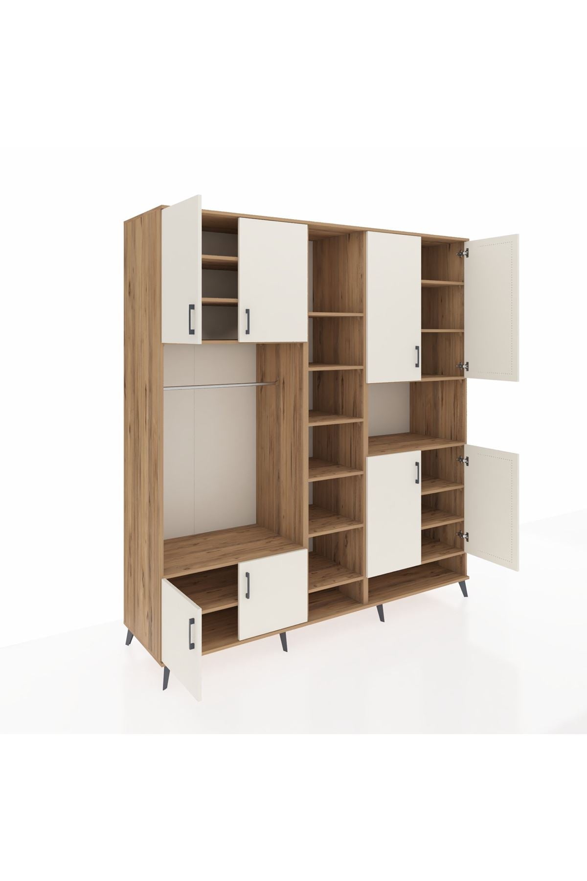 Kronos Dolap 18 Raflı 8 Kapaklı Tek Askılı 220x59x243 Çam-Aytaşı/Çam