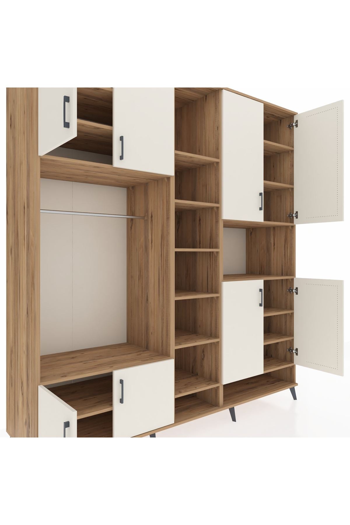 Kronos Dolap 18 Raflı 8 Kapaklı Tek Askılı 220x59x243 Çam-Aytaşı/Çam