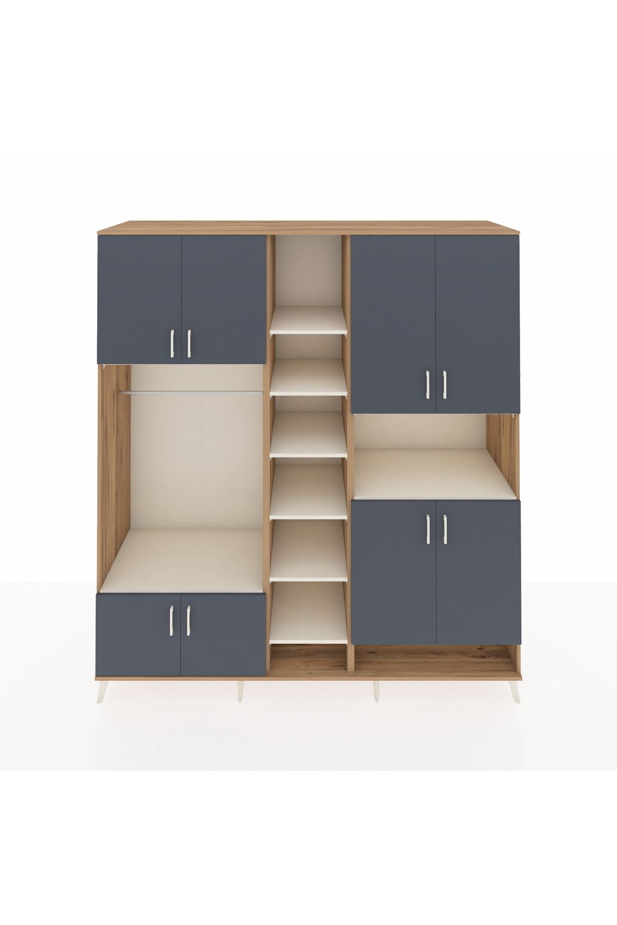 Kronos Dolap 18 Raflı 8 Kapaklı Tek Askılı 220x59x243 Çam-Antrasit/Aytaşı