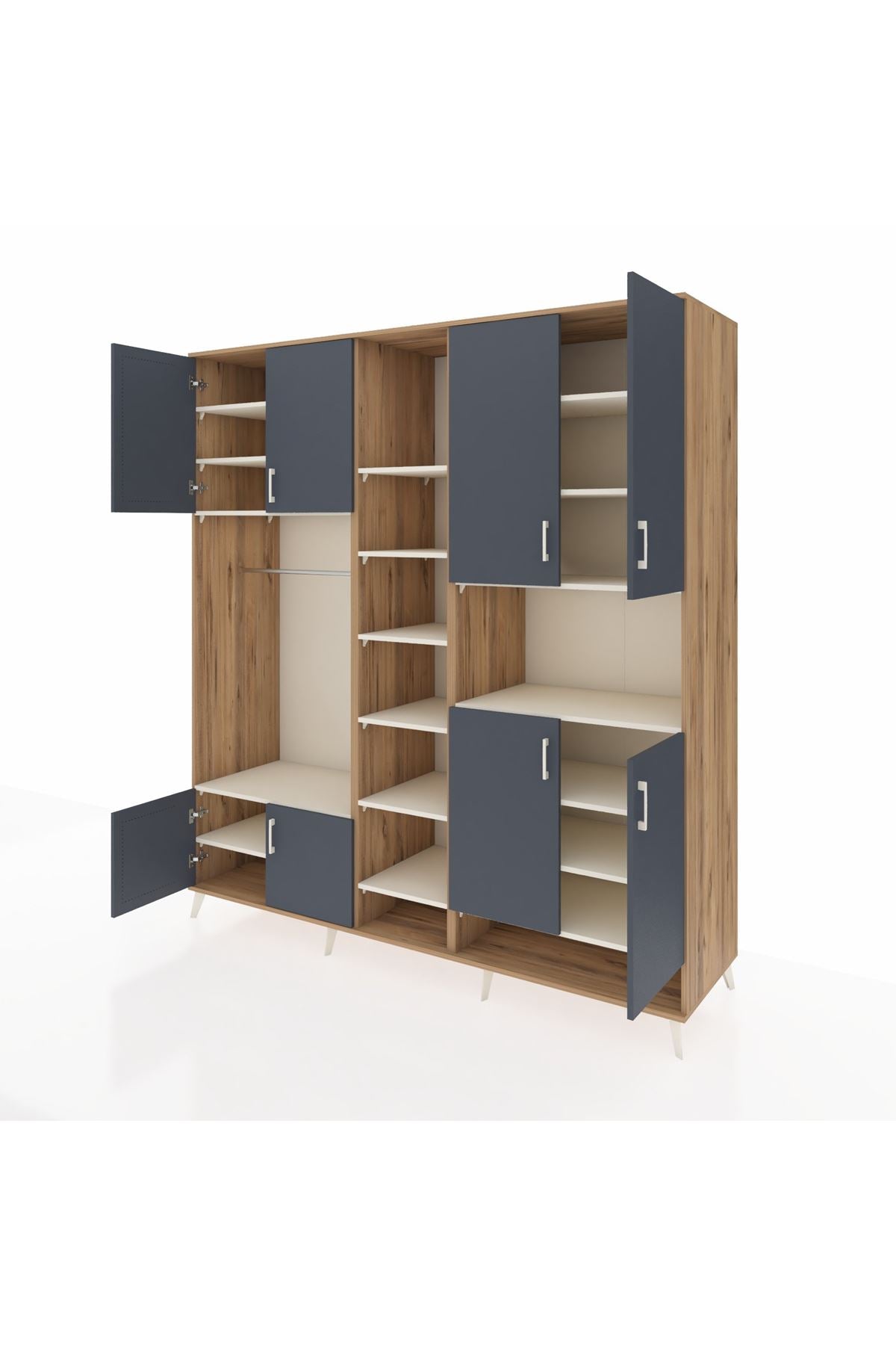 Kronos Dolap 18 Raflı 8 Kapaklı Tek Askılı 220x59x243 Çam-Antrasit/Aytaşı