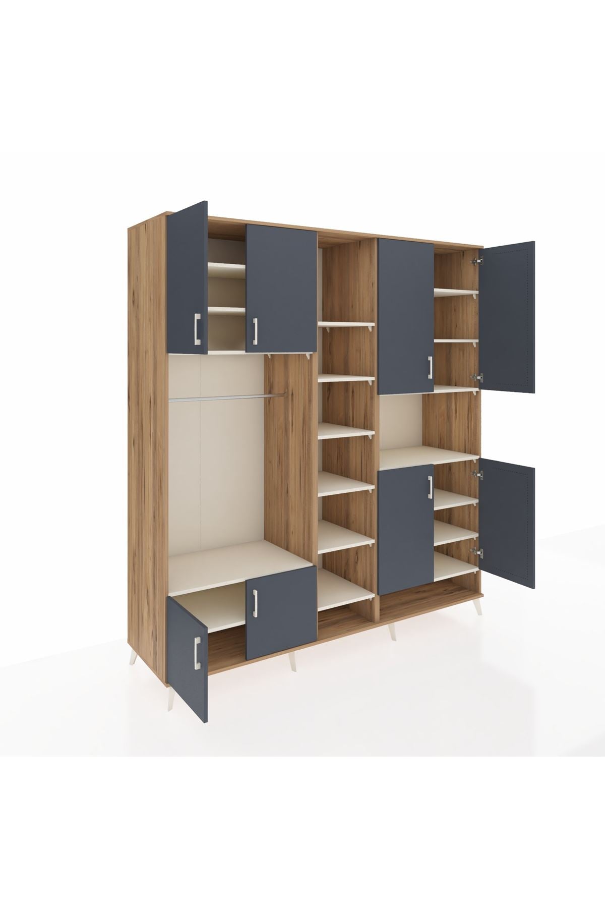 Kronos Dolap 18 Raflı 8 Kapaklı Tek Askılı 220x59x243 Çam-Antrasit/Aytaşı