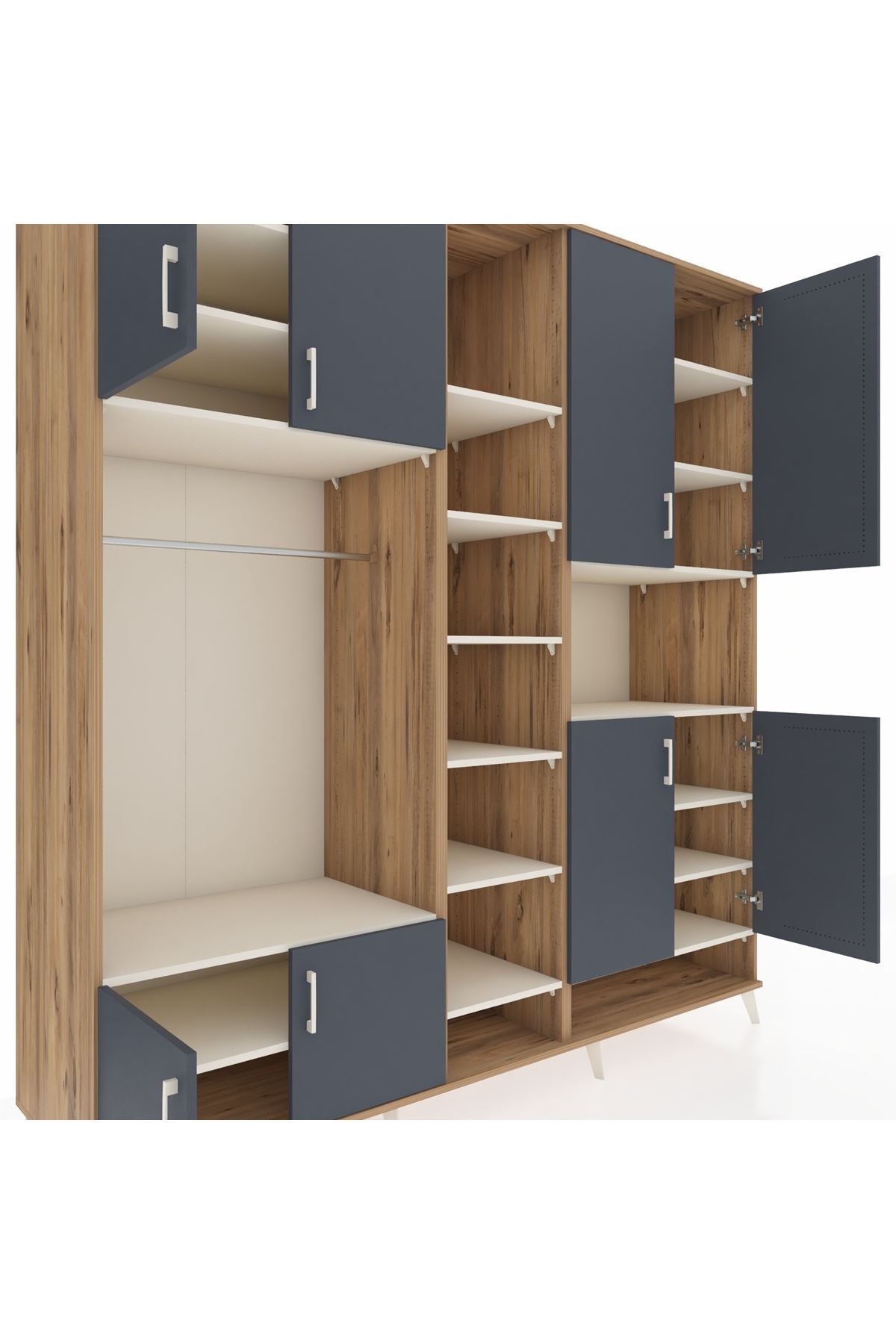 Kronos Dolap 18 Raflı 8 Kapaklı Tek Askılı 220x59x243 Çam-Antrasit/Aytaşı