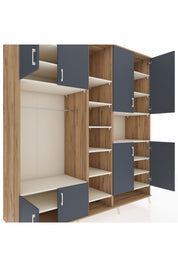 Kronos Dolap 18 Raflı 8 Kapaklı Tek Askılı 220x59x243 Çam-Antrasit/Aytaşı