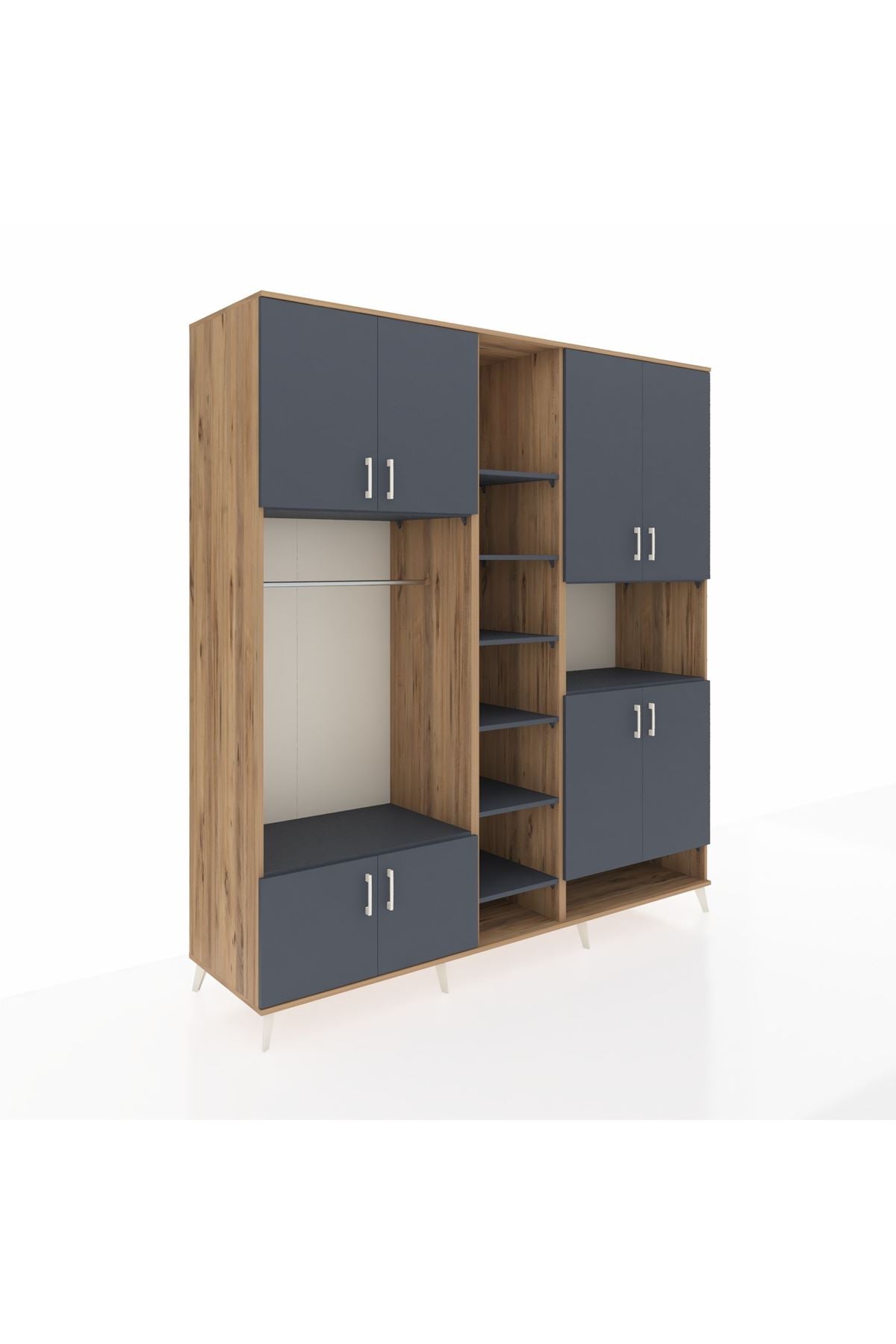 Kronos Dolap 18 Raflı 8 Kapaklı Tek Askılı 220x59x243 Çam-Antrasit/Antrasit